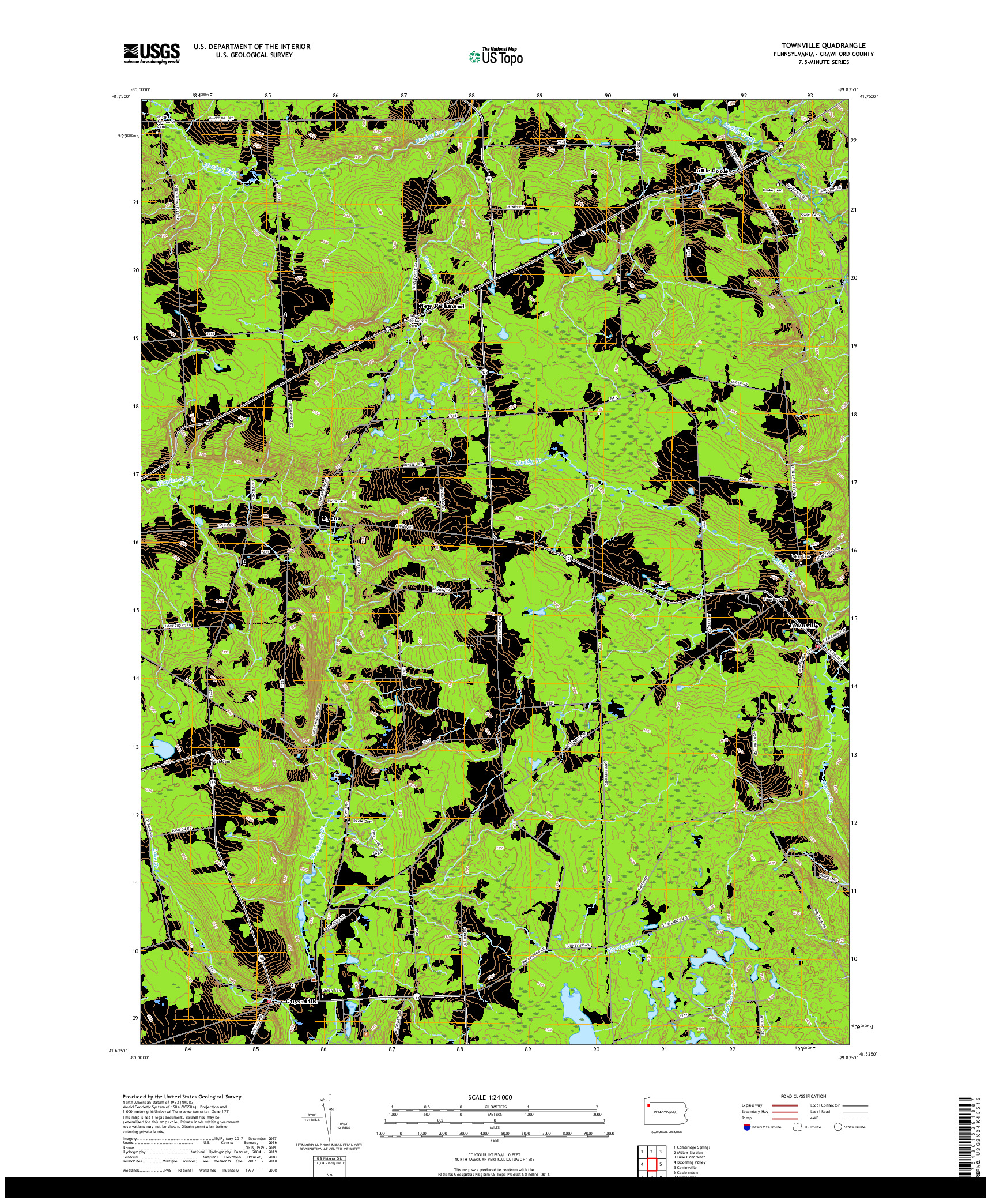 USGS US TOPO 7.5-MINUTE MAP FOR TOWNVILLE, PA 2019