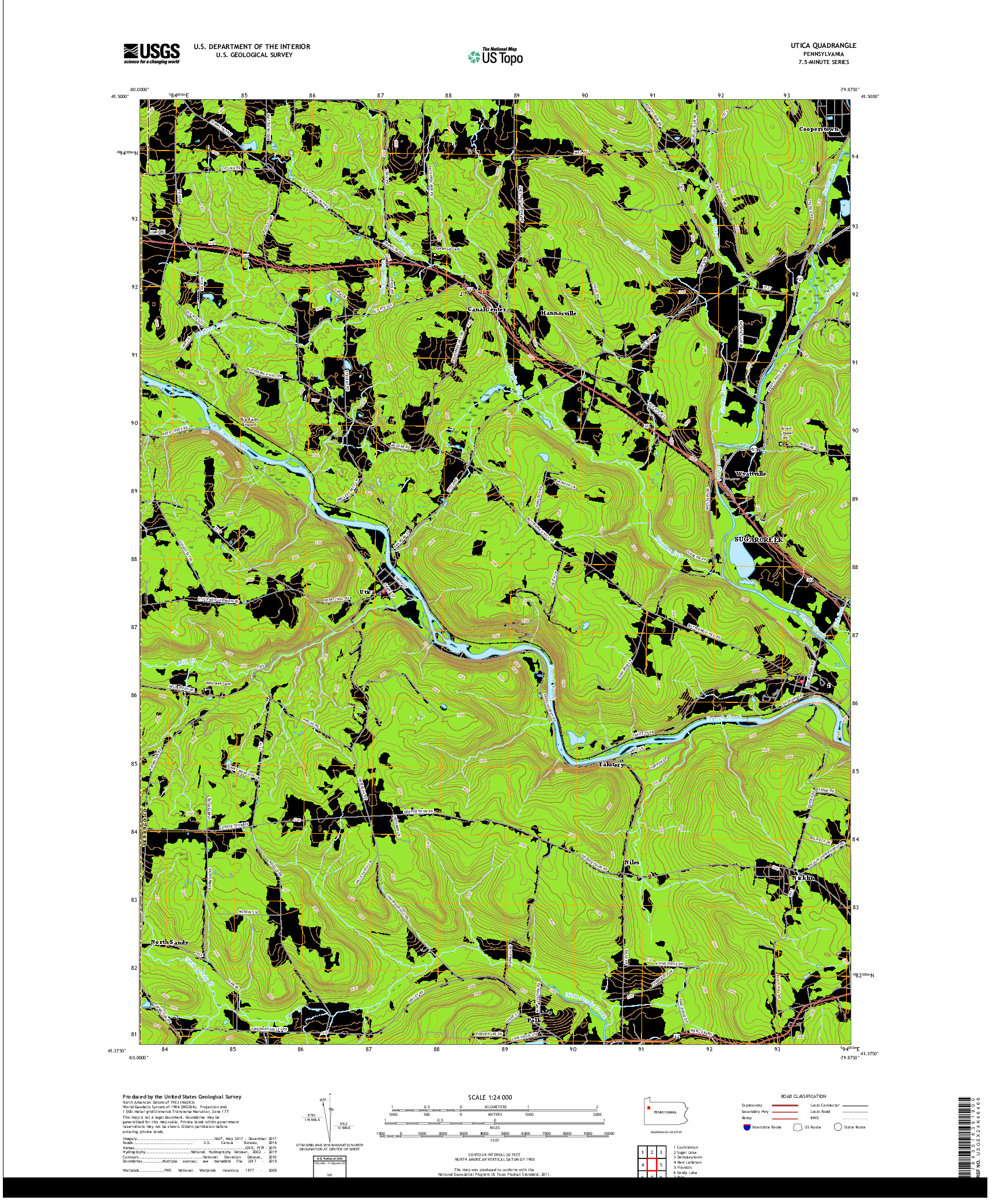USGS US TOPO 7.5-MINUTE MAP FOR UTICA, PA 2019