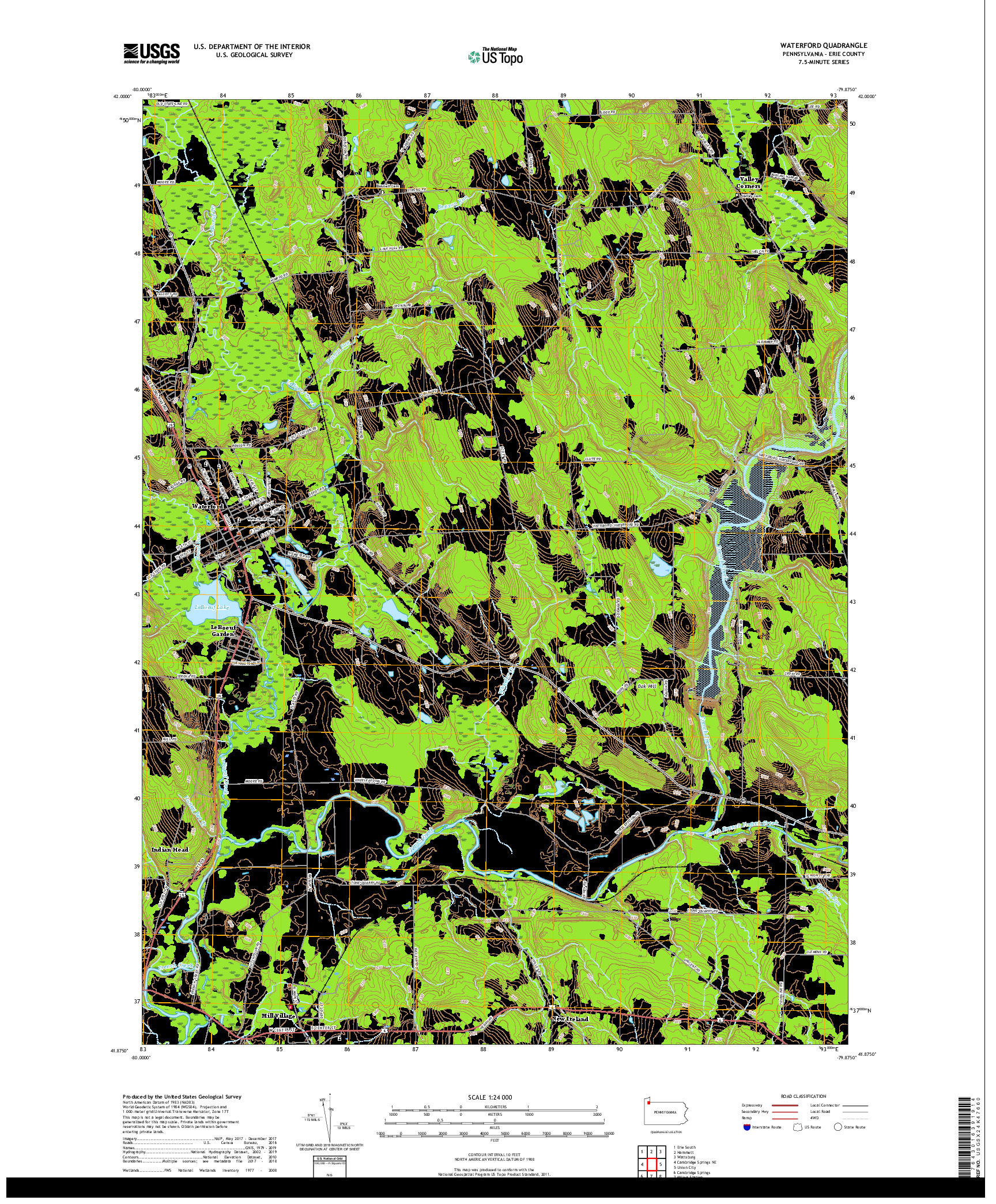 USGS US TOPO 7.5-MINUTE MAP FOR WATERFORD, PA 2019