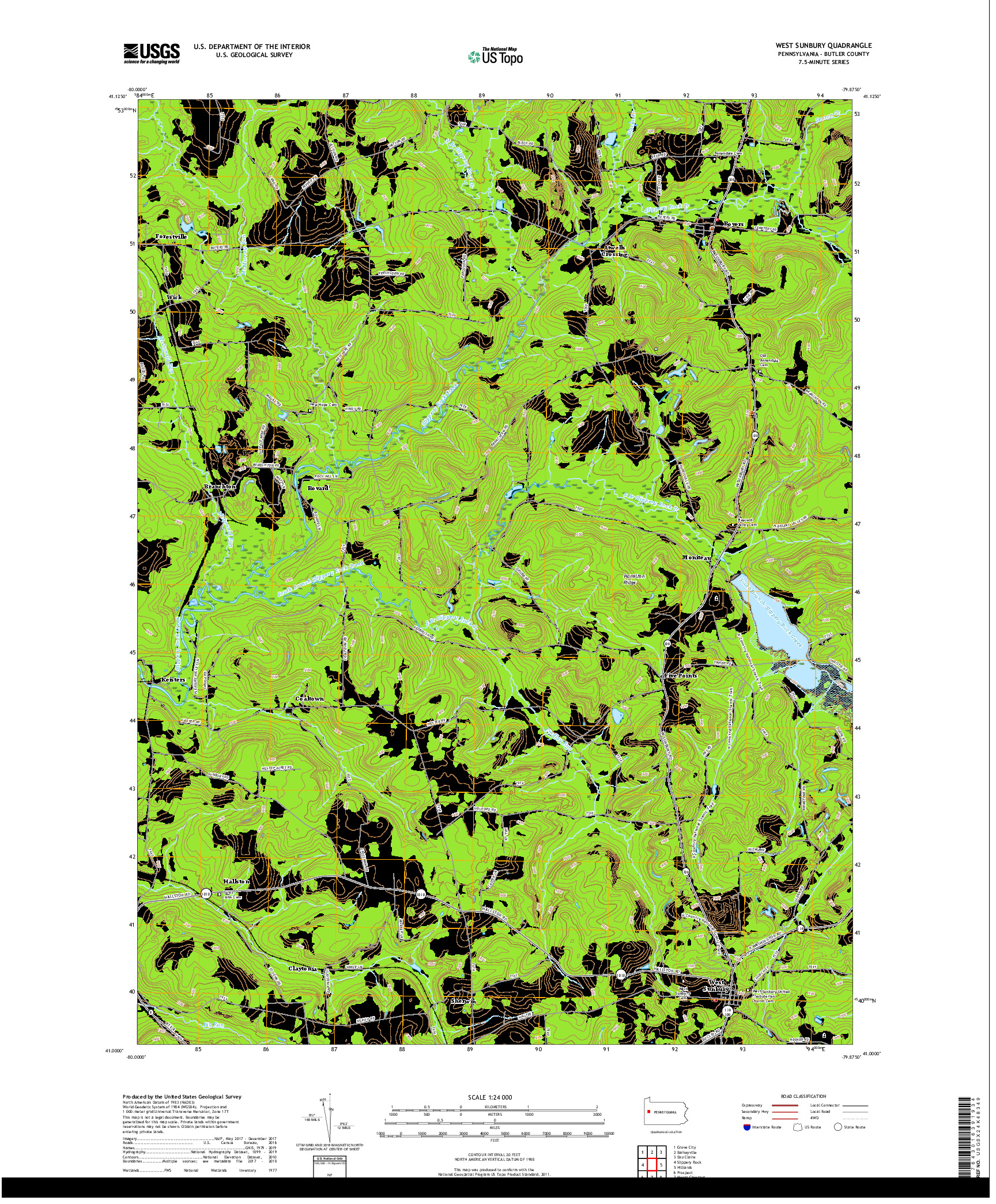 USGS US TOPO 7.5-MINUTE MAP FOR WEST SUNBURY, PA 2019