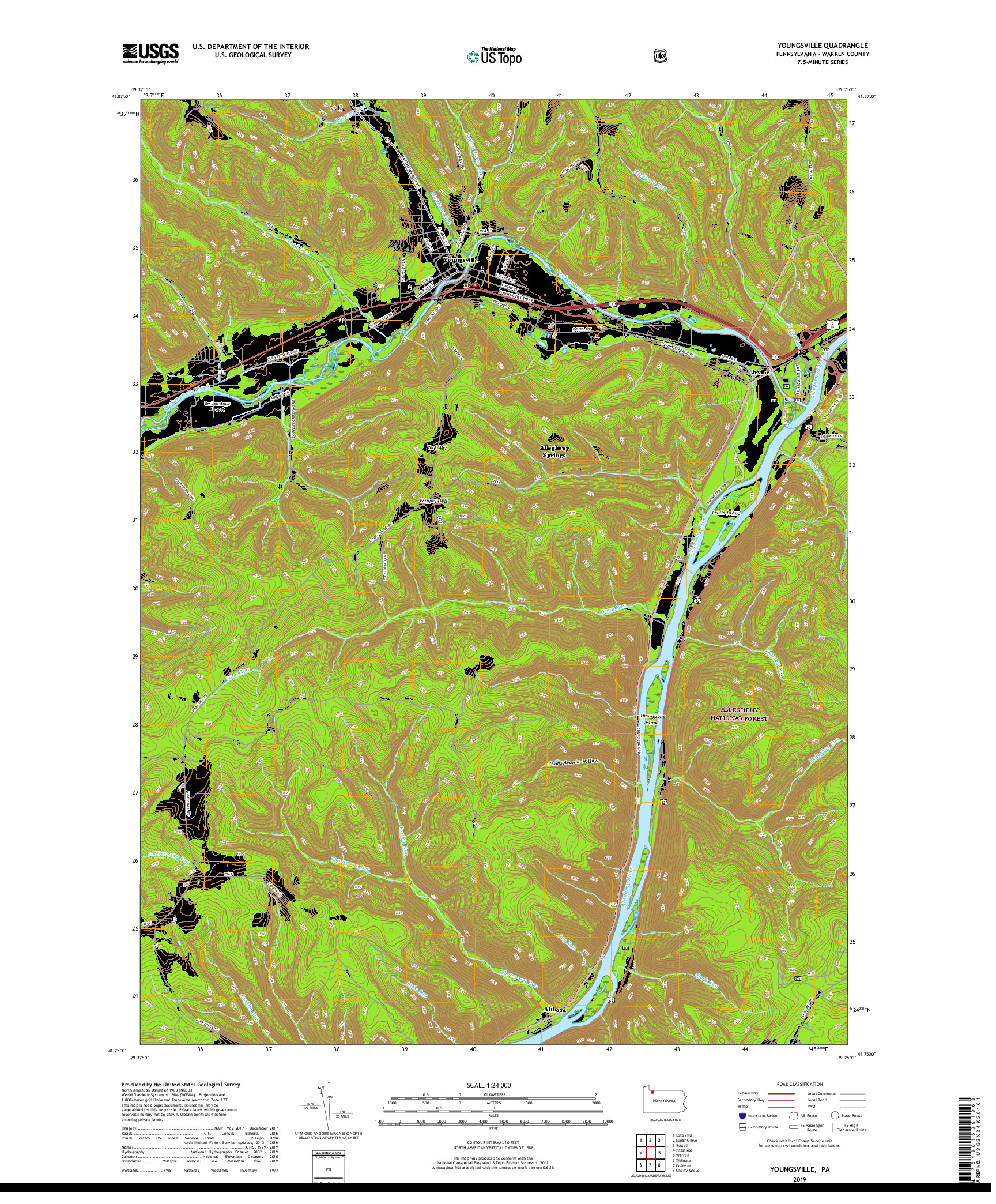 USGS US TOPO 7.5-MINUTE MAP FOR YOUNGSVILLE, PA 2019