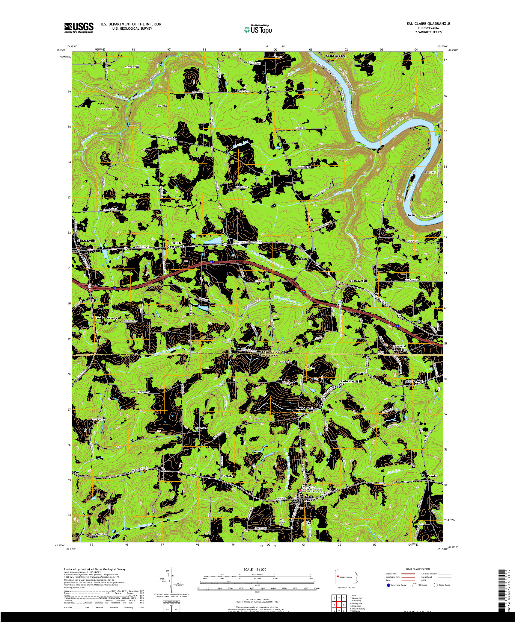 USGS US TOPO 7.5-MINUTE MAP FOR EAU CLAIRE, PA 2019