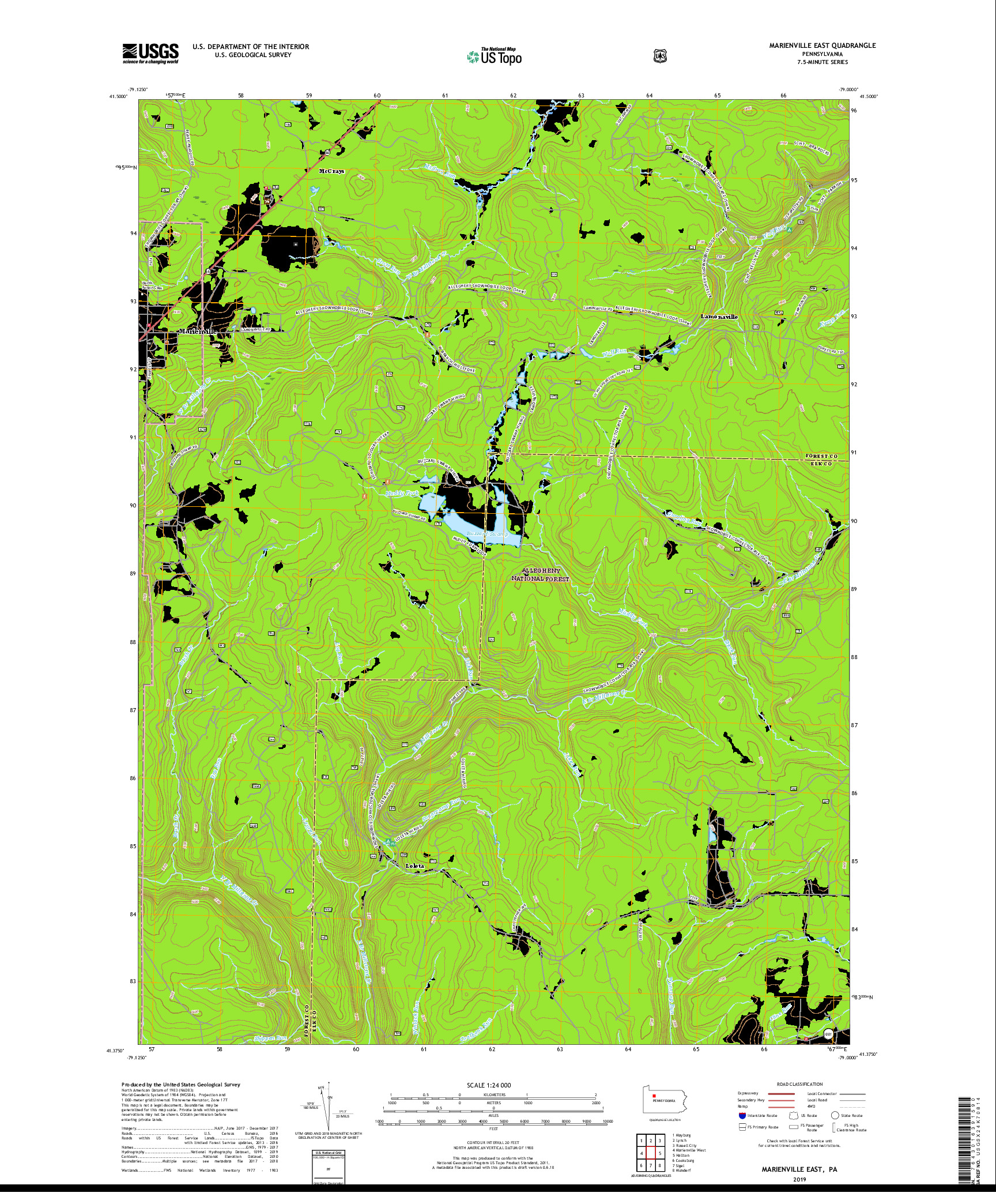 USGS US TOPO 7.5-MINUTE MAP FOR MARIENVILLE EAST, PA 2019