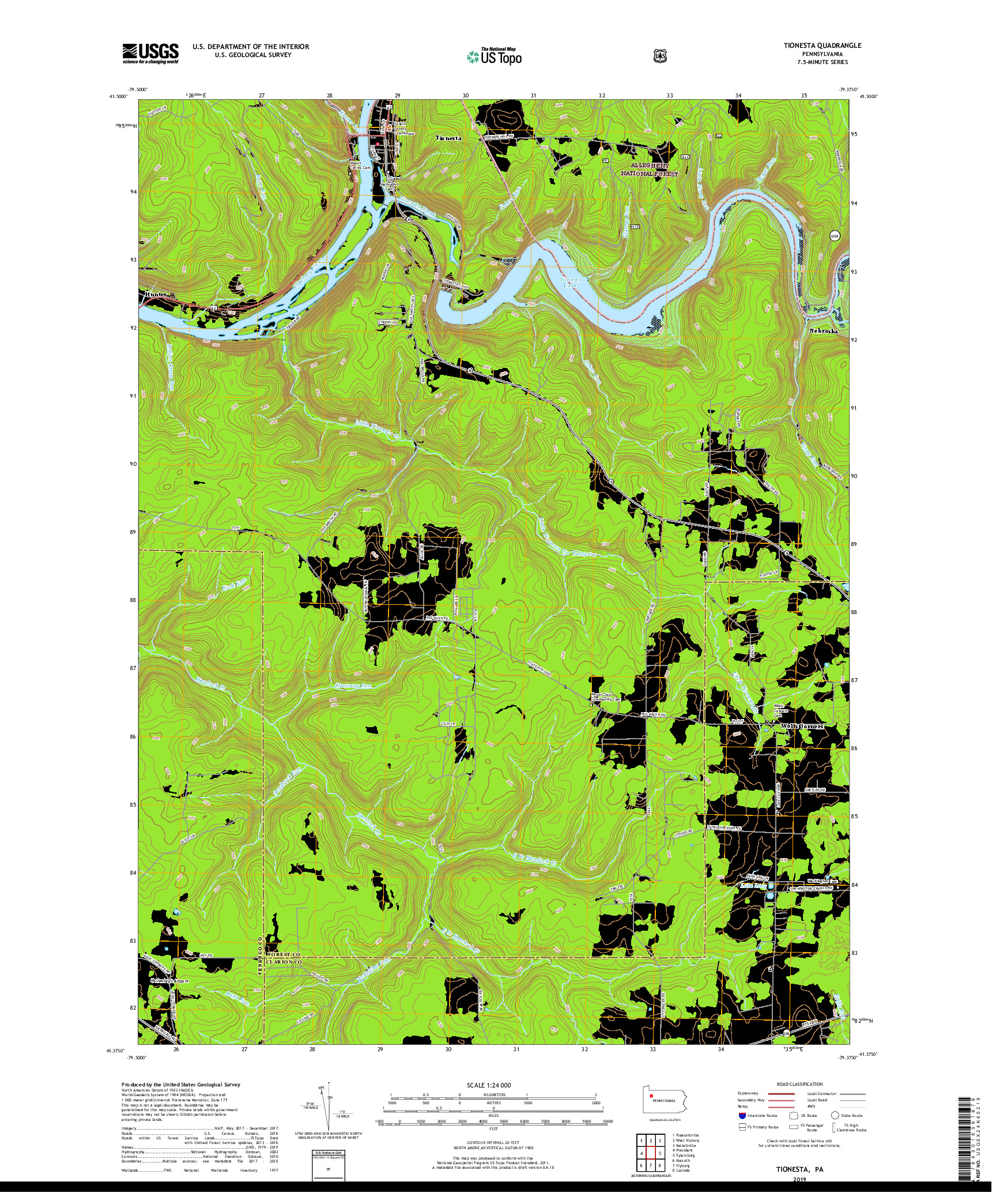 USGS US TOPO 7.5-MINUTE MAP FOR TIONESTA, PA 2019