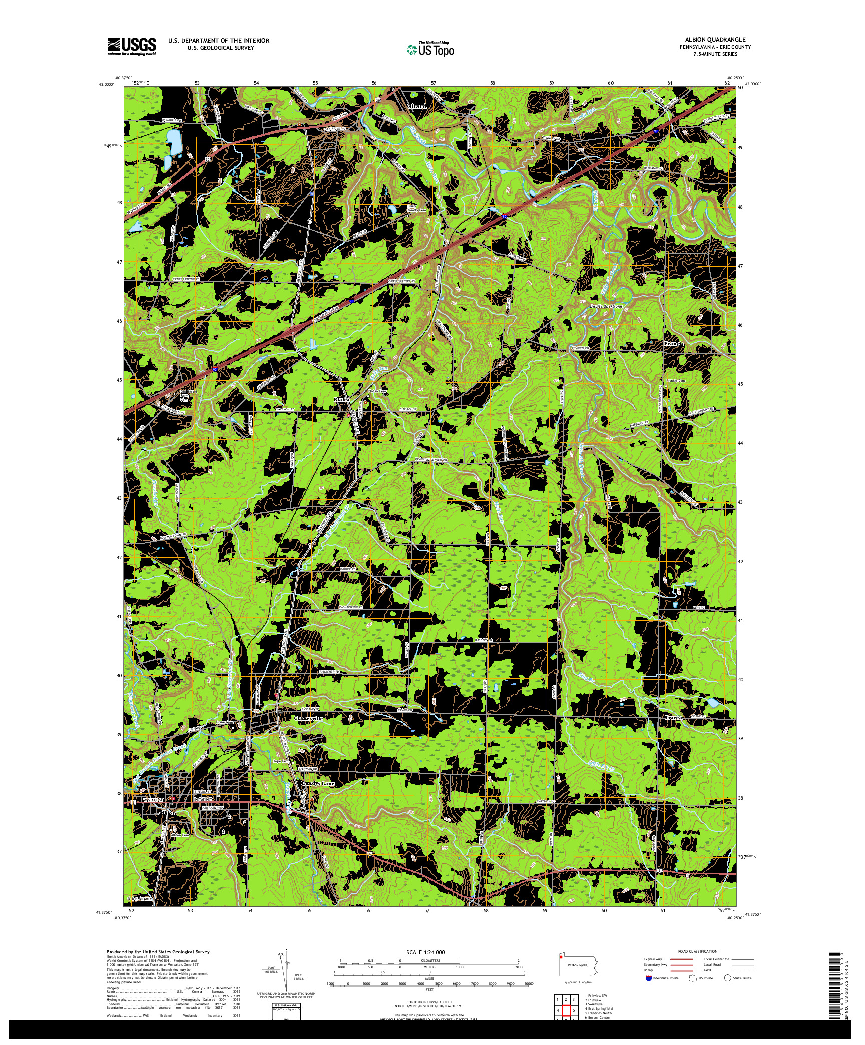 USGS US TOPO 7.5-MINUTE MAP FOR ALBION, PA 2019