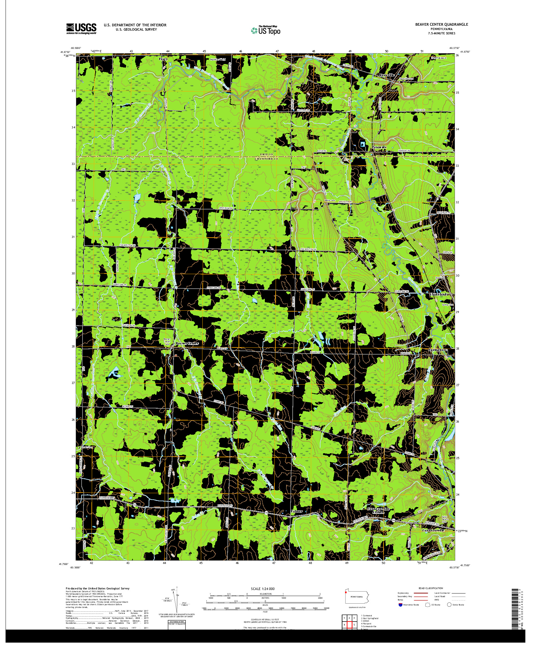 USGS US TOPO 7.5-MINUTE MAP FOR BEAVER CENTER, PA 2019