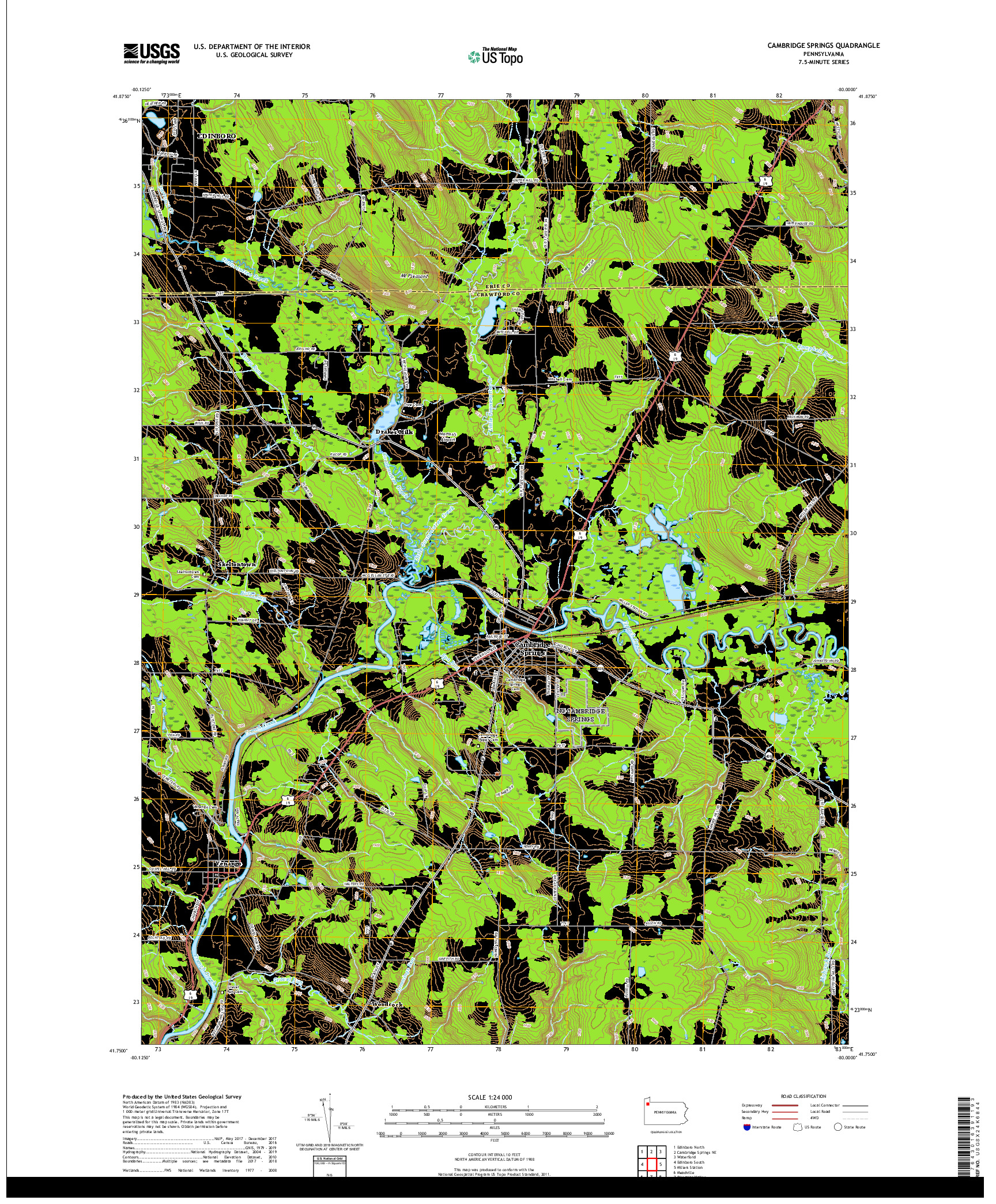 USGS US TOPO 7.5-MINUTE MAP FOR CAMBRIDGE SPRINGS, PA 2019