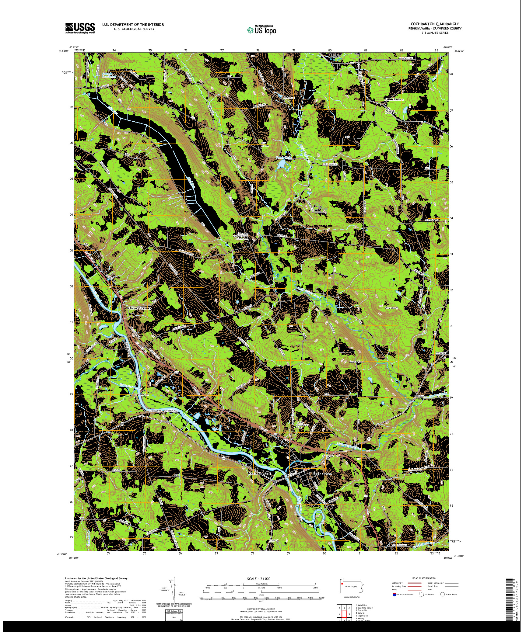 USGS US TOPO 7.5-MINUTE MAP FOR COCHRANTON, PA 2019