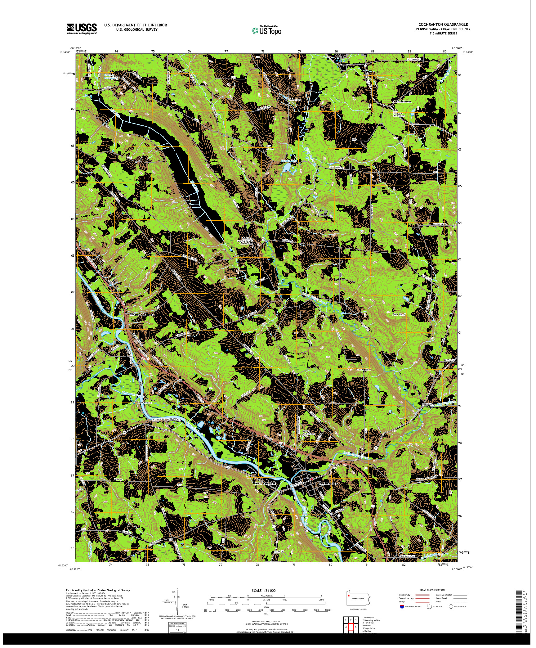 USGS US TOPO 7.5-MINUTE MAP FOR COCHRANTON, PA 2019