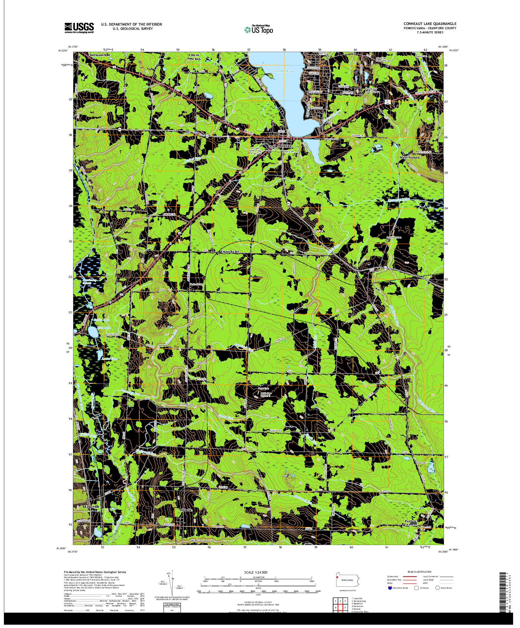 USGS US TOPO 7.5-MINUTE MAP FOR CONNEAUT LAKE, PA 2019