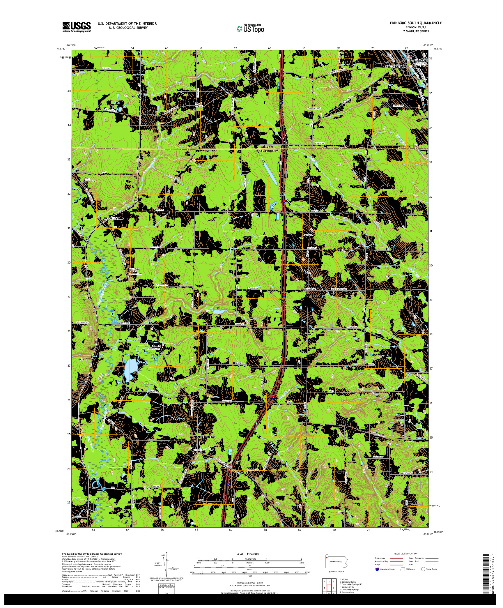 USGS US TOPO 7.5-MINUTE MAP FOR EDINBORO SOUTH, PA 2019