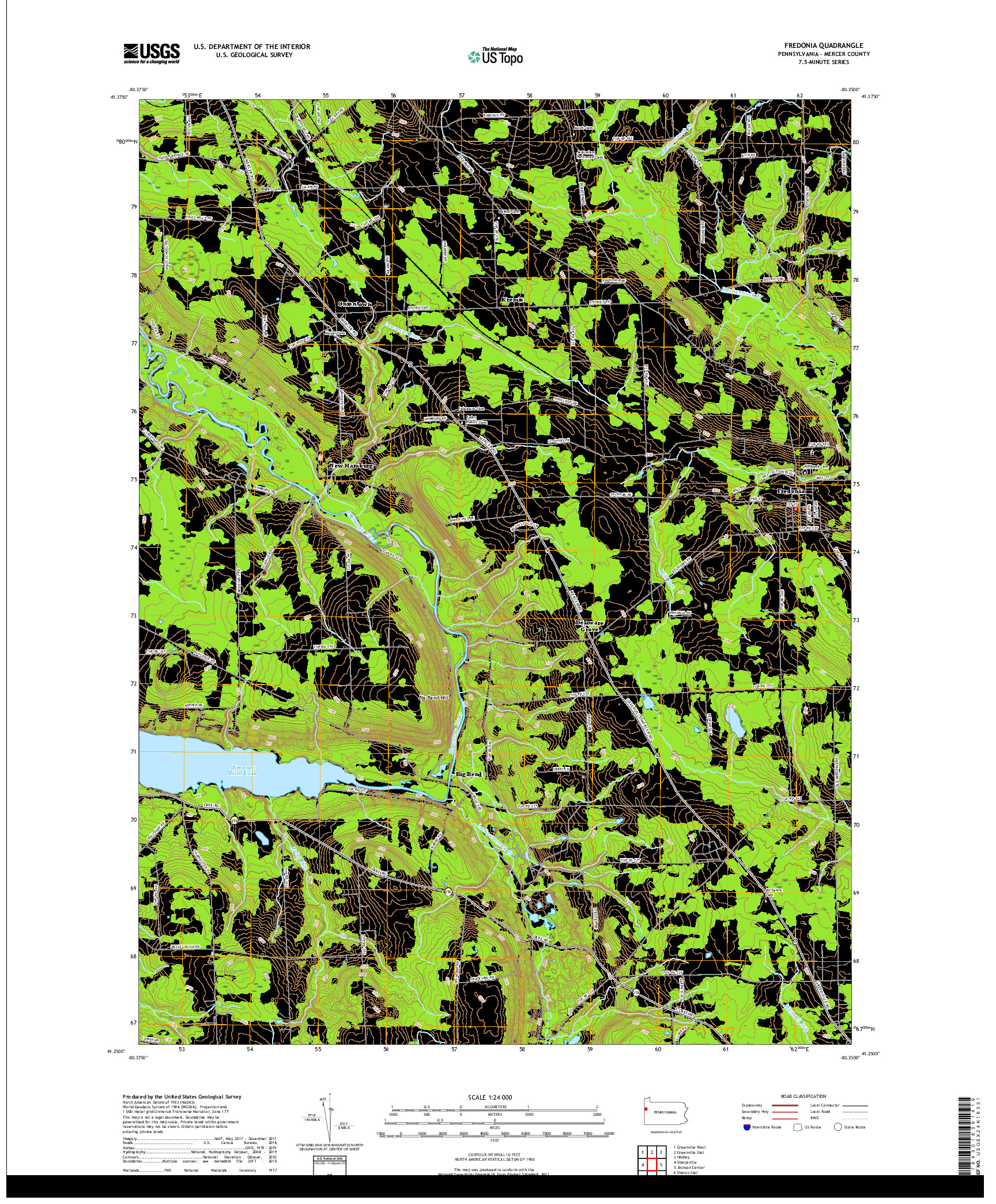 USGS US TOPO 7.5-MINUTE MAP FOR FREDONIA, PA 2019