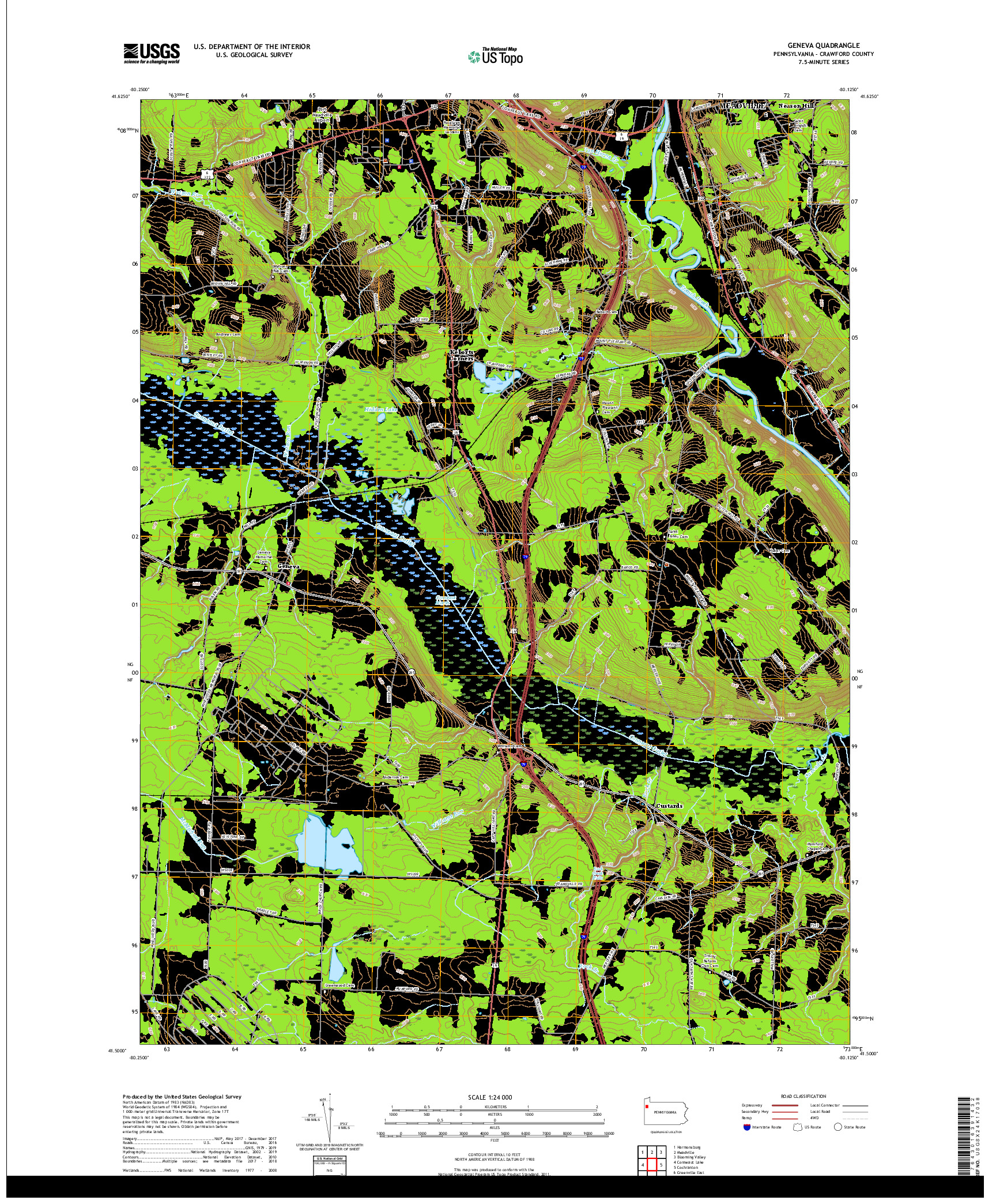 USGS US TOPO 7.5-MINUTE MAP FOR GENEVA, PA 2019