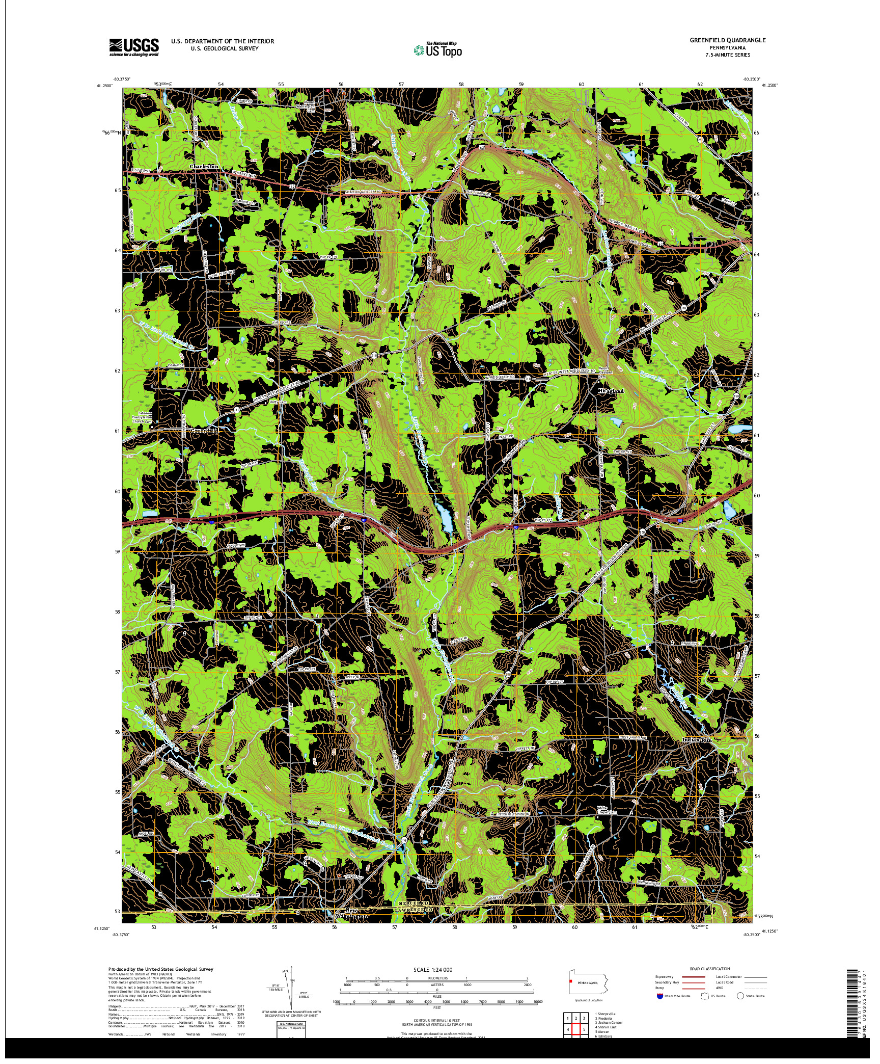 USGS US TOPO 7.5-MINUTE MAP FOR GREENFIELD, PA 2019