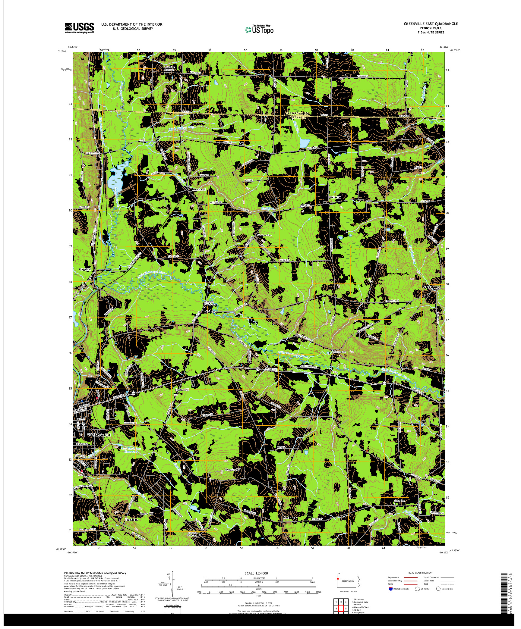 USGS US TOPO 7.5-MINUTE MAP FOR GREENVILLE EAST, PA 2019