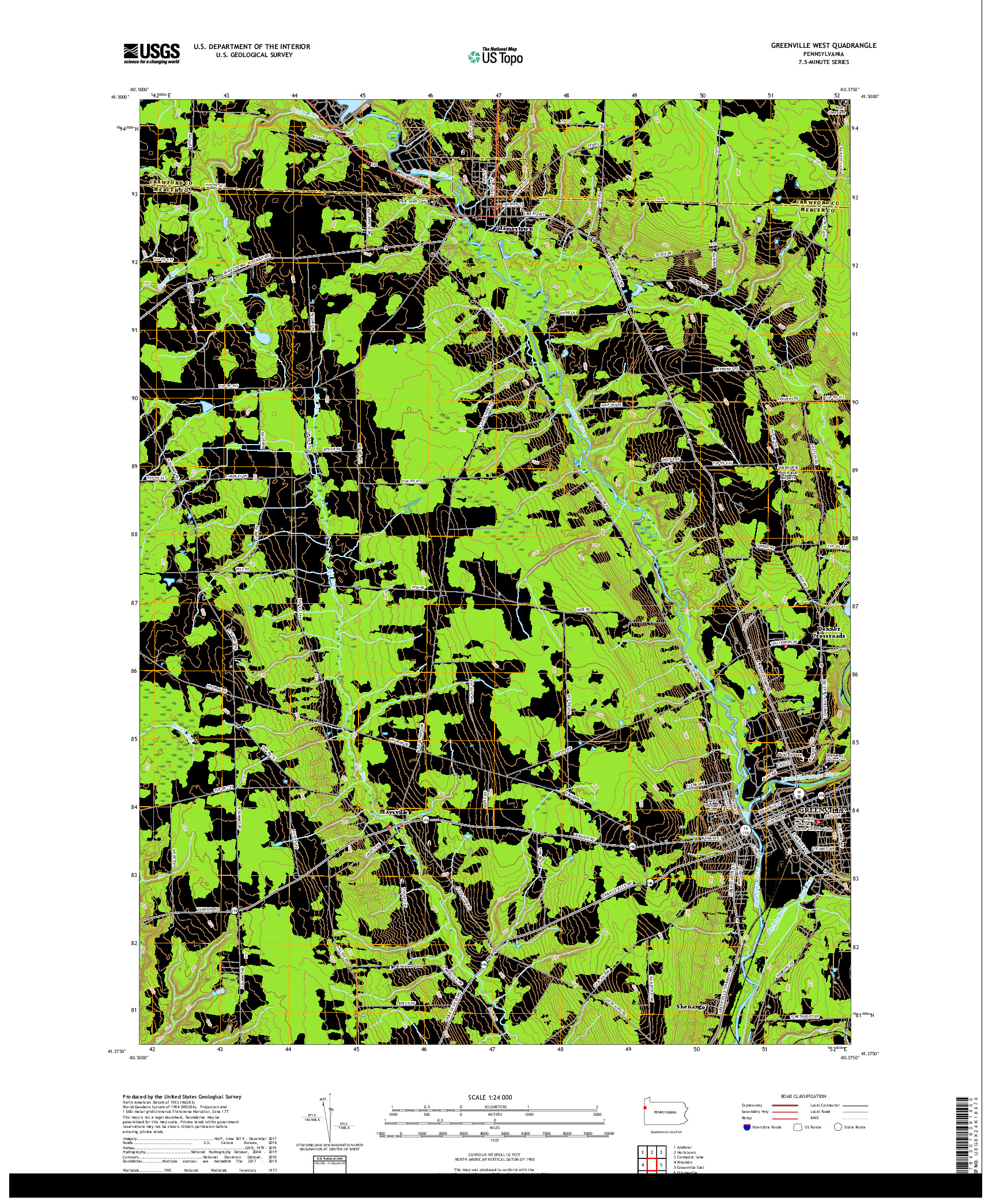 USGS US TOPO 7.5-MINUTE MAP FOR GREENVILLE WEST, PA 2019