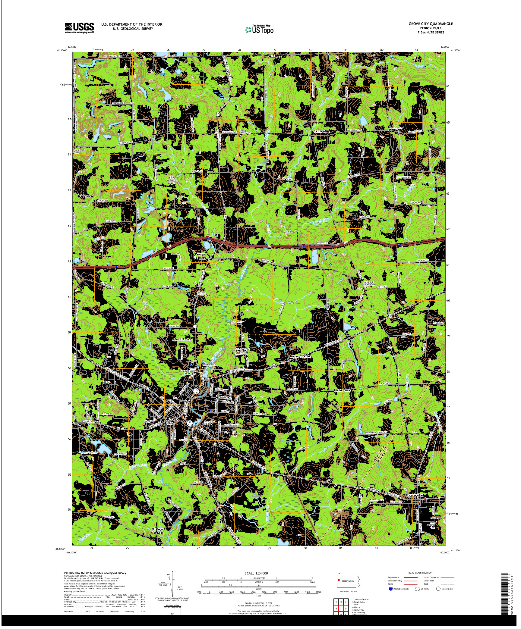 USGS US TOPO 7.5-MINUTE MAP FOR GROVE CITY, PA 2019