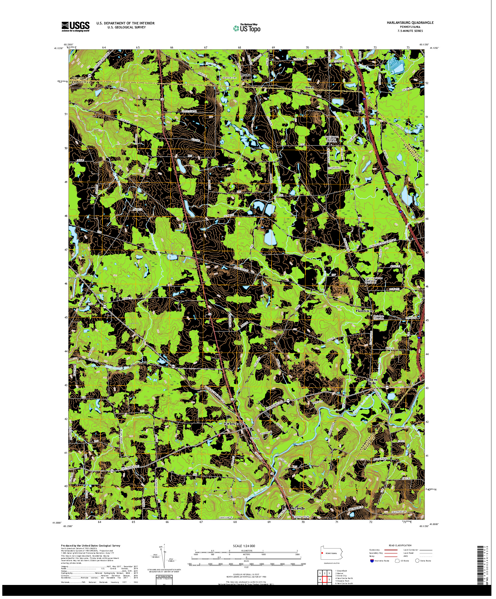 USGS US TOPO 7.5-MINUTE MAP FOR HARLANSBURG, PA 2019