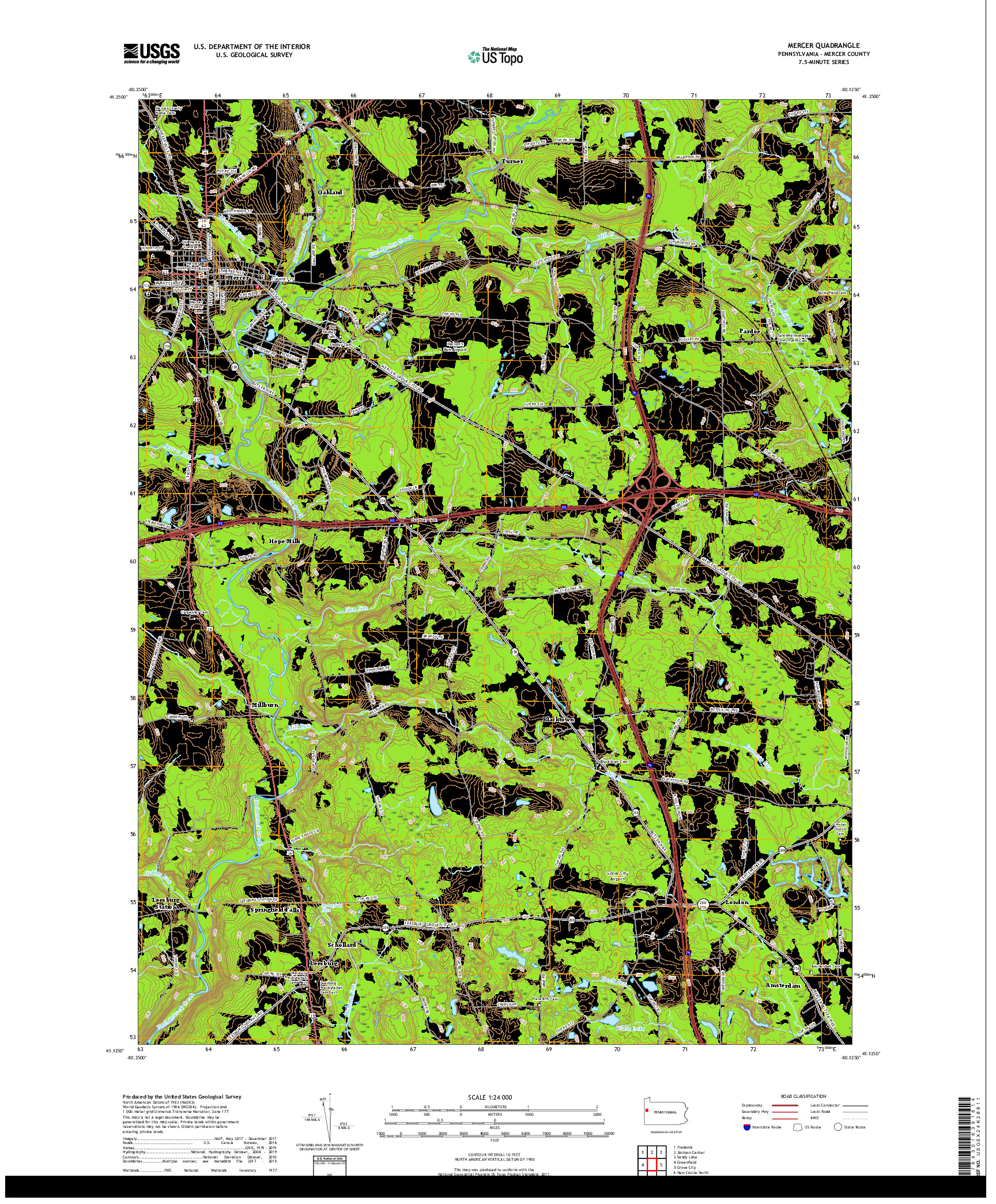 USGS US TOPO 7.5-MINUTE MAP FOR MERCER, PA 2019