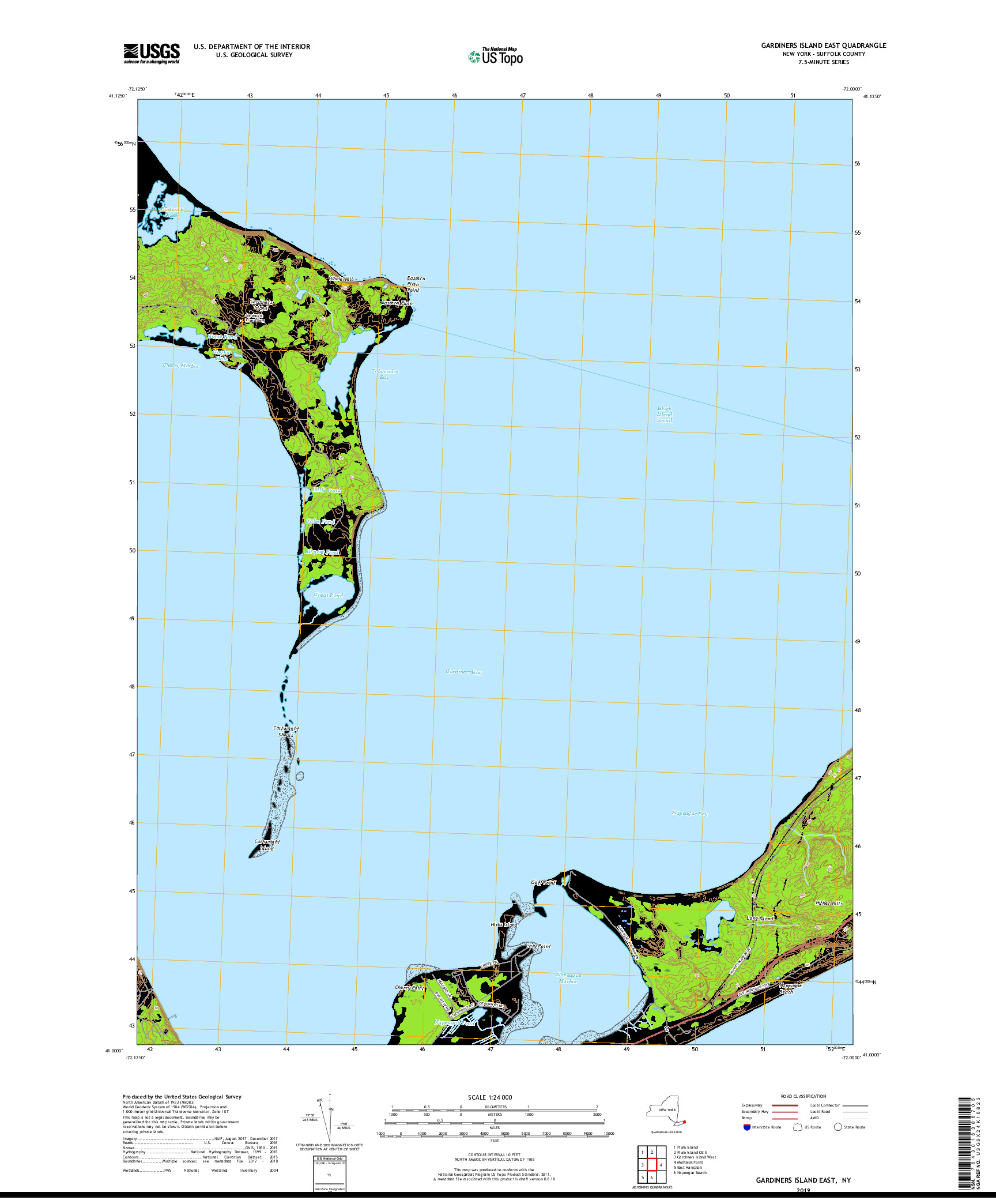 USGS US TOPO 7.5-MINUTE MAP FOR GARDINERS ISLAND EAST, NY 2019