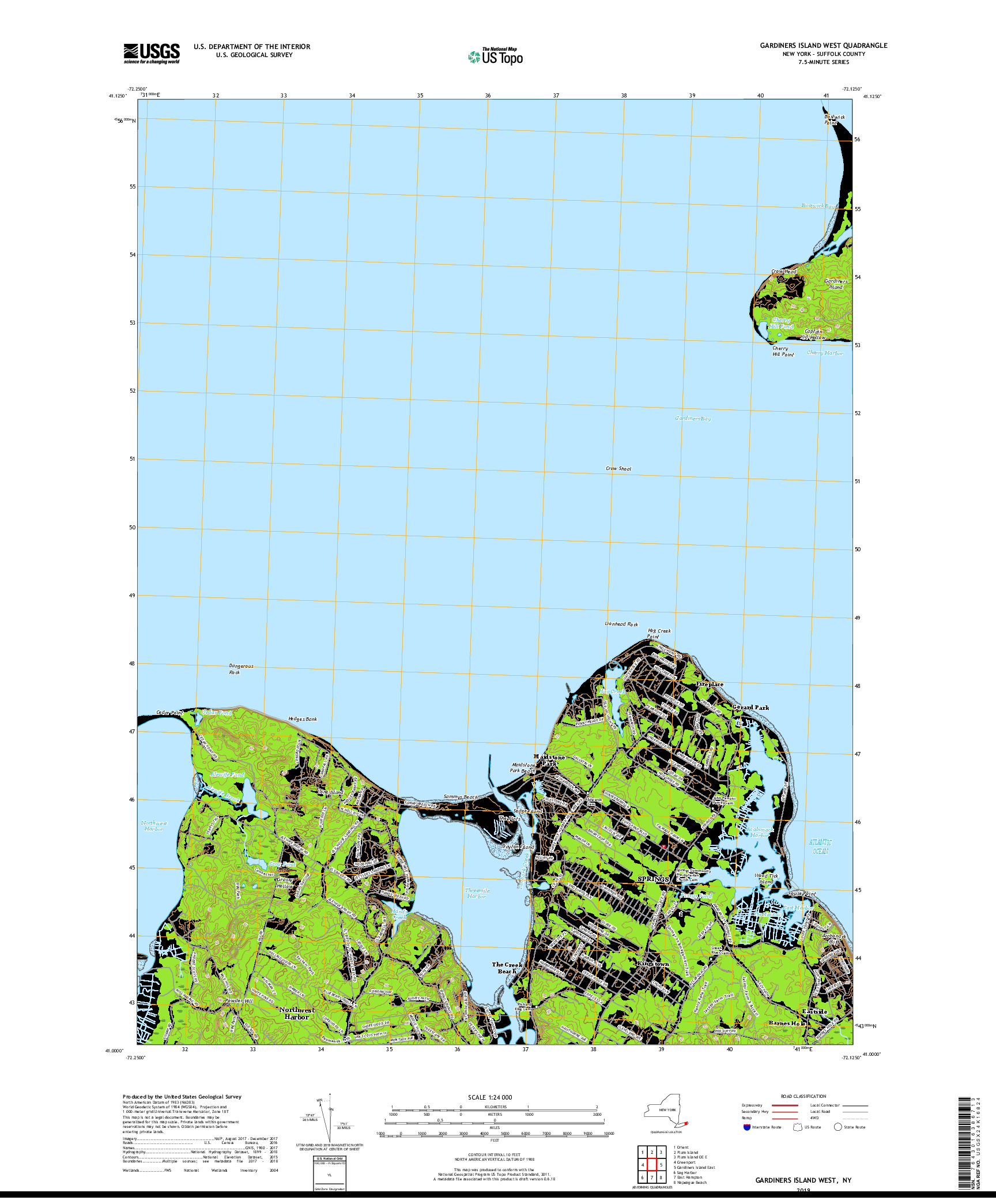 USGS US TOPO 7.5-MINUTE MAP FOR GARDINERS ISLAND WEST, NY 2019