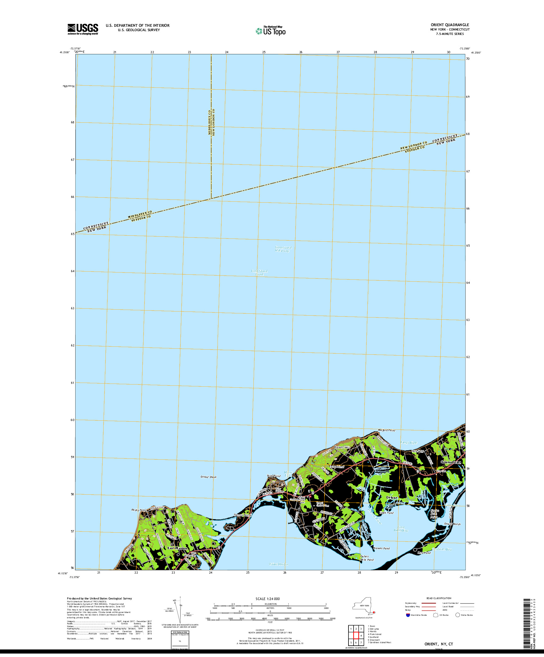 USGS US TOPO 7.5-MINUTE MAP FOR ORIENT, NY,CT 2019