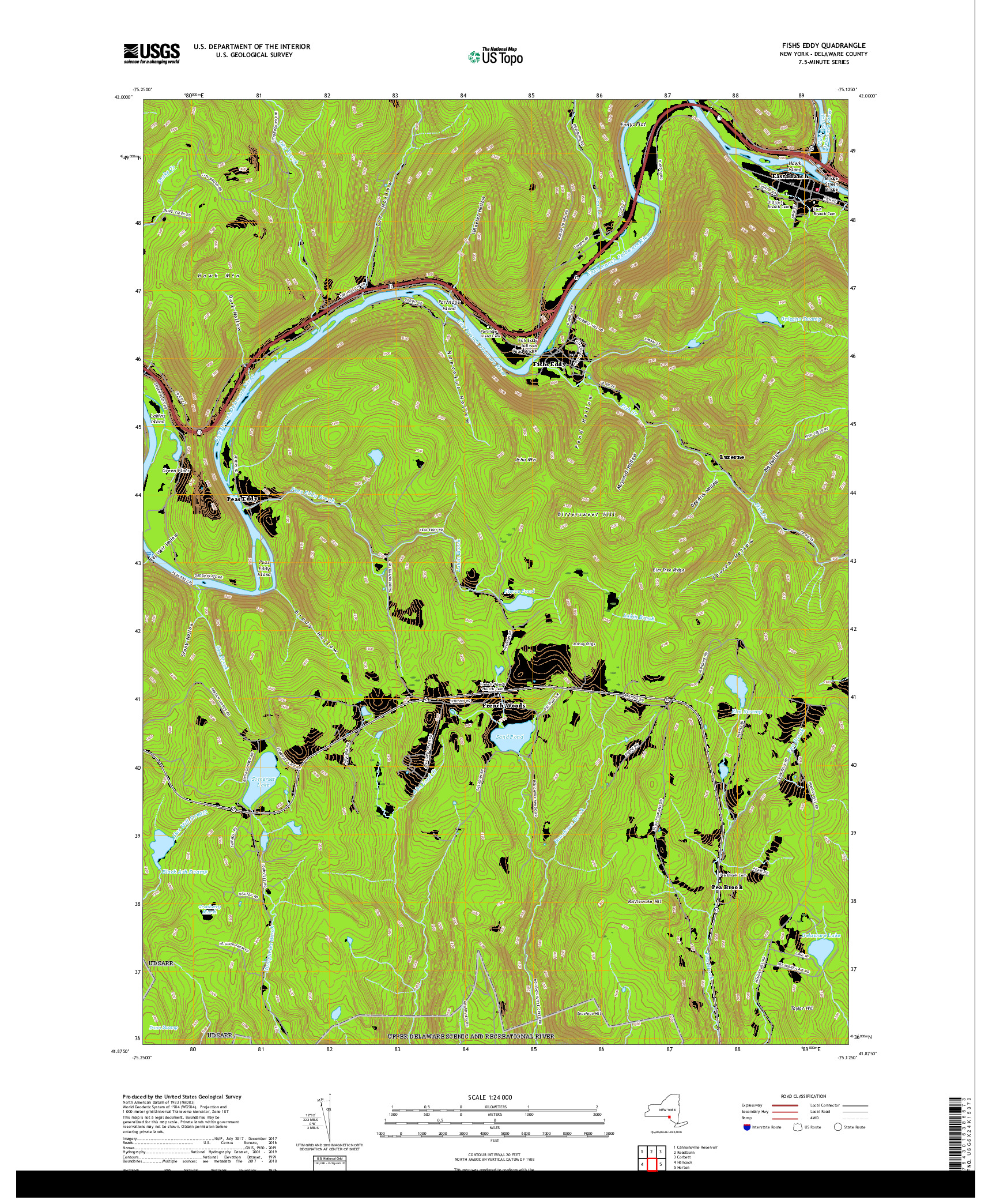 USGS US TOPO 7.5-MINUTE MAP FOR FISHS EDDY, NY 2019
