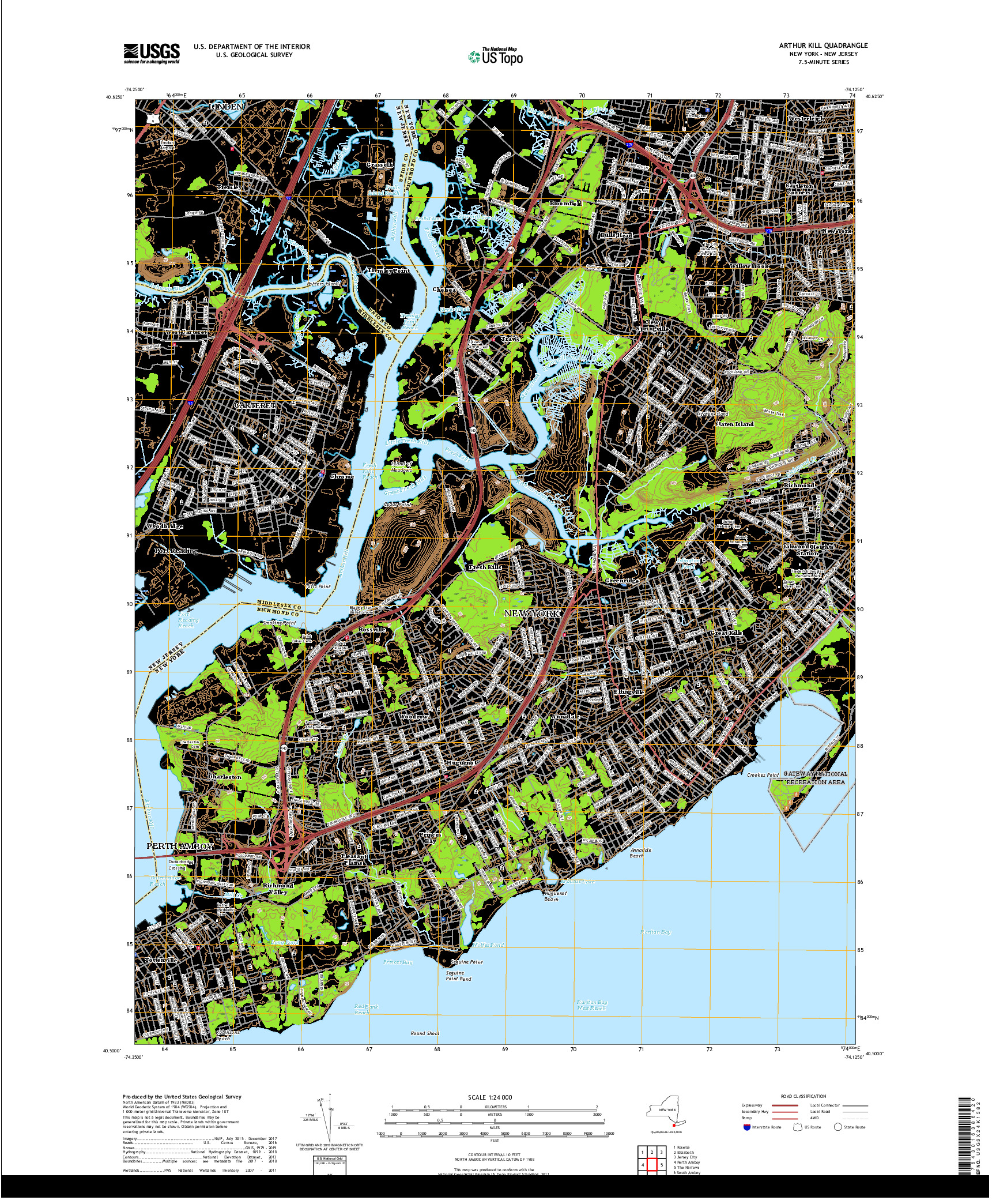 USGS US TOPO 7.5-MINUTE MAP FOR ARTHUR KILL, NY,NJ 2019