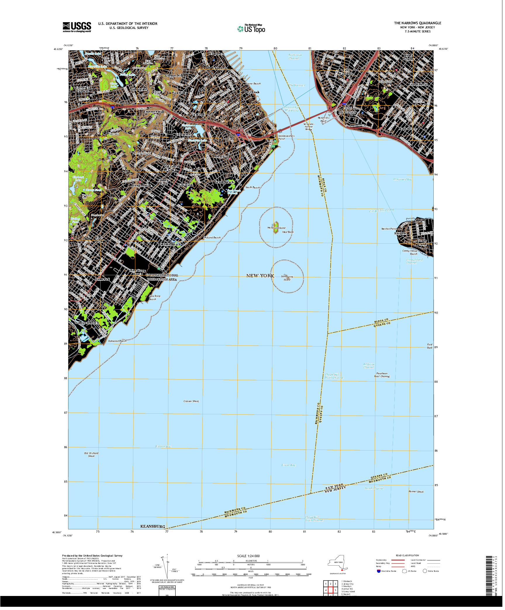 USGS US TOPO 7.5-MINUTE MAP FOR THE NARROWS, NY,NJ 2019