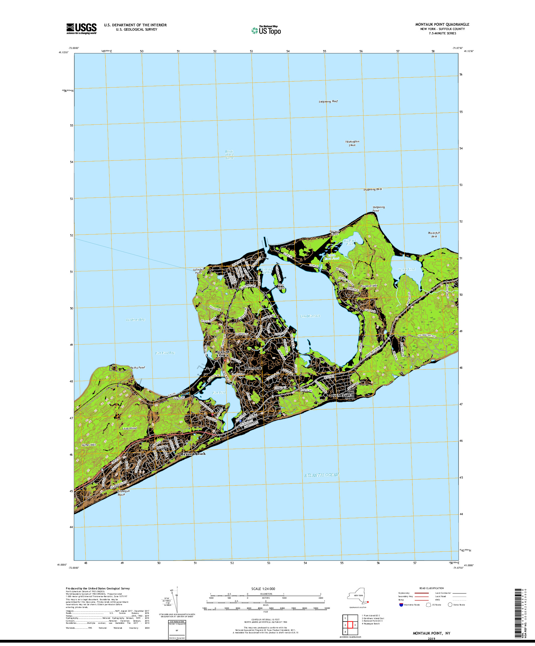 USGS US TOPO 7.5-MINUTE MAP FOR MONTAUK POINT, NY 2019