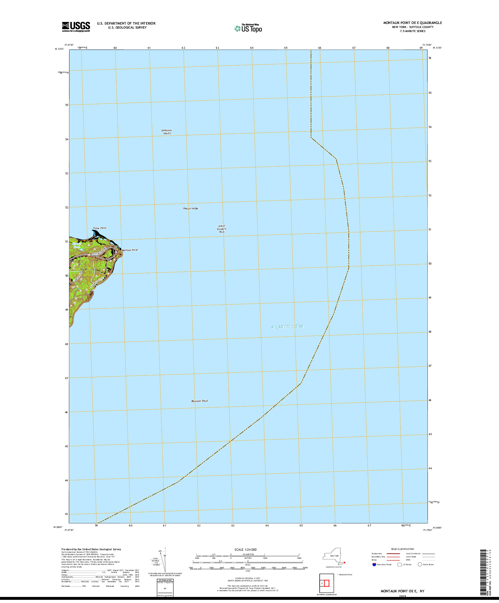 USGS US TOPO 7.5-MINUTE MAP FOR MONTAUK POINT OE E, NY 2019