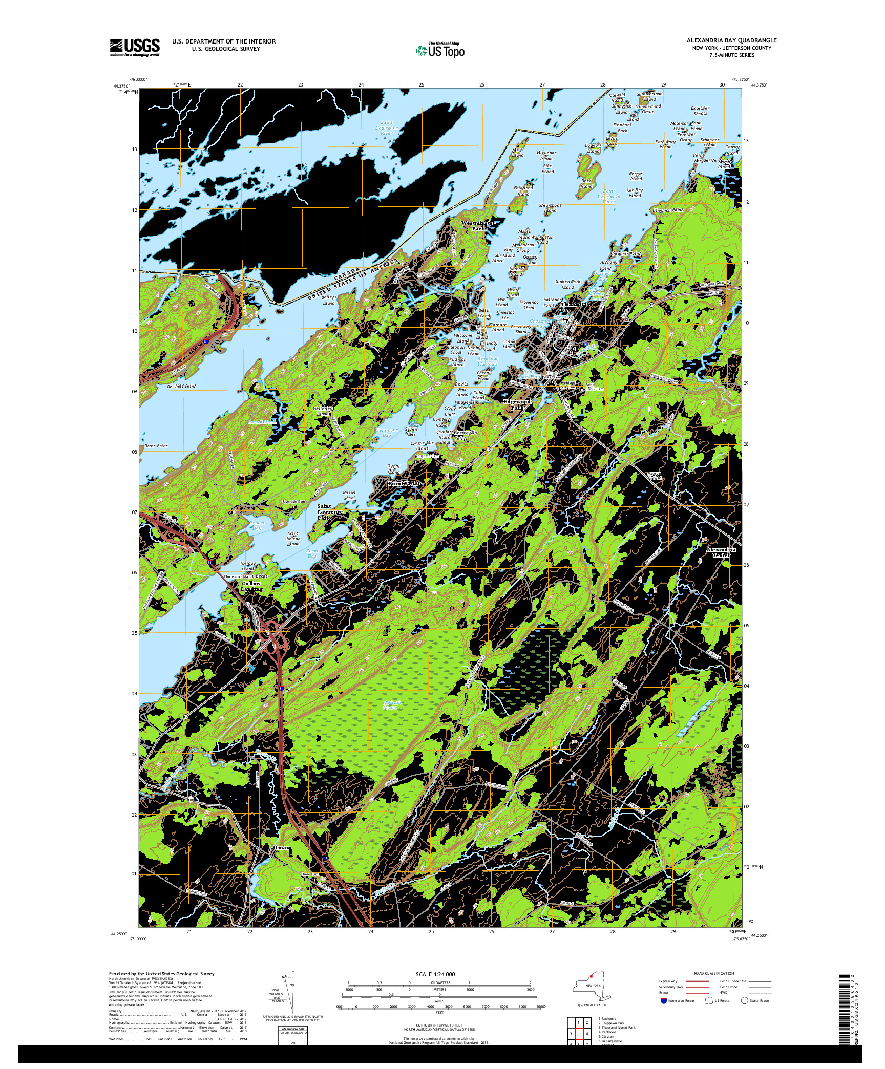 USGS US TOPO 7.5-MINUTE MAP FOR ALEXANDRIA BAY, NY,ON 2019