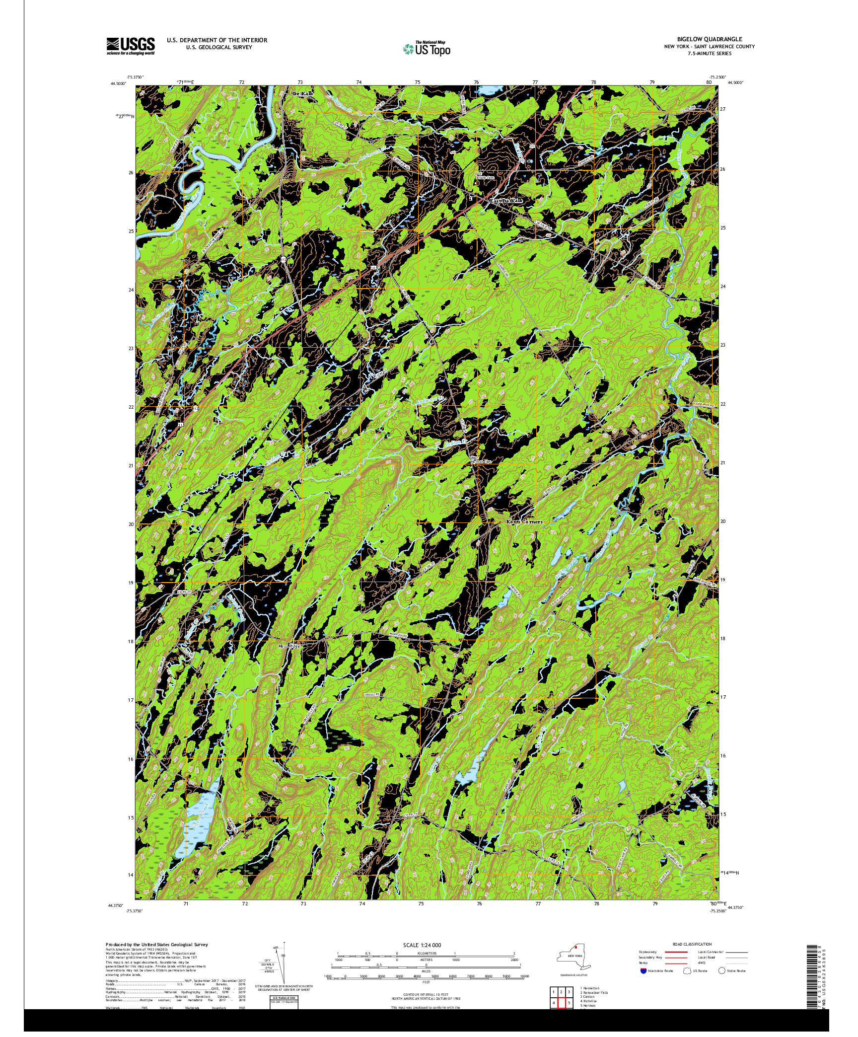 USGS US TOPO 7.5-MINUTE MAP FOR BIGELOW, NY 2019