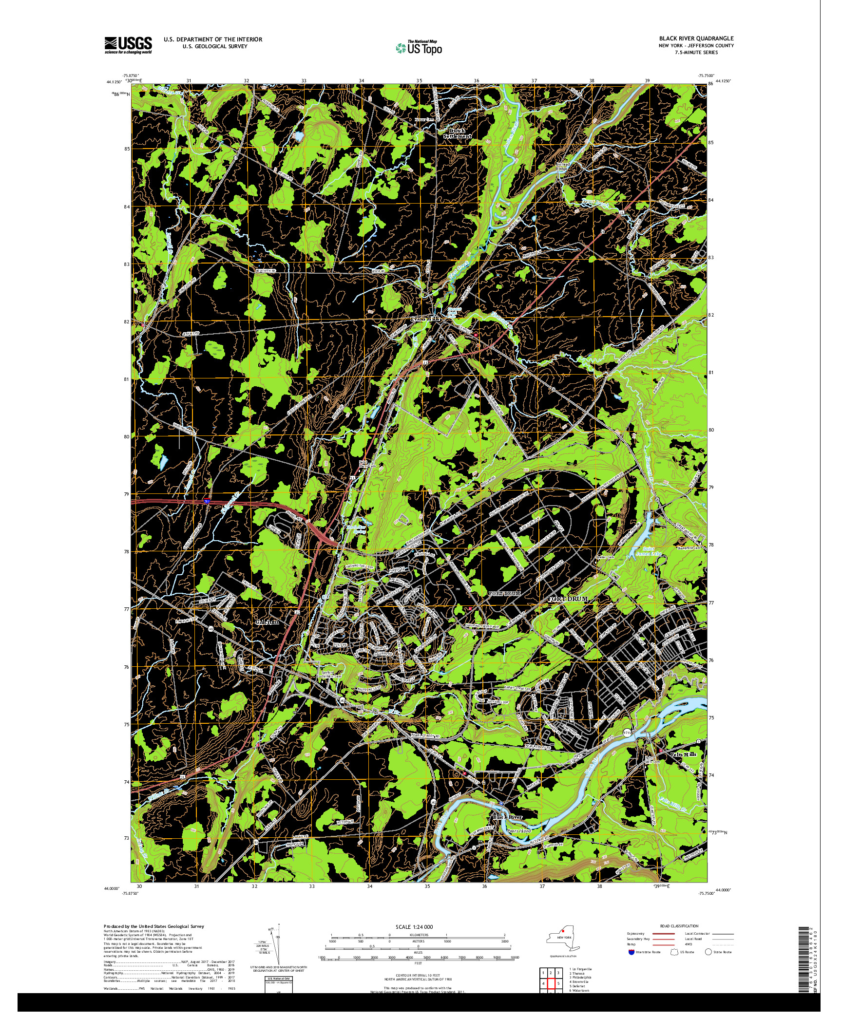 USGS US TOPO 7.5-MINUTE MAP FOR BLACK RIVER, NY 2019