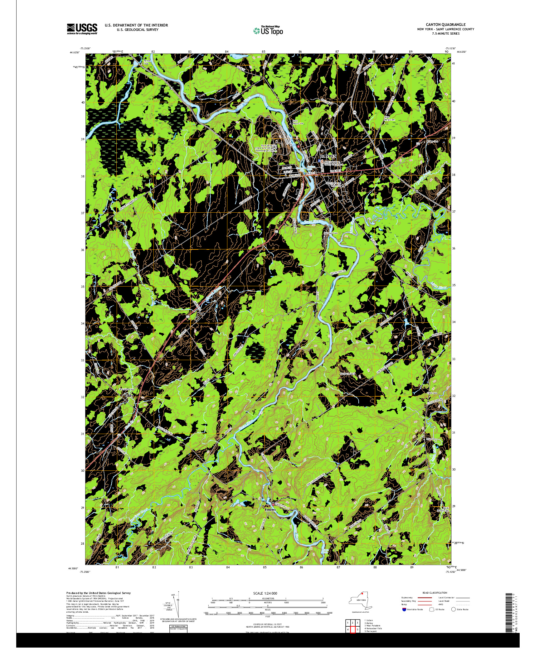 USGS US TOPO 7.5-MINUTE MAP FOR CANTON, NY 2019