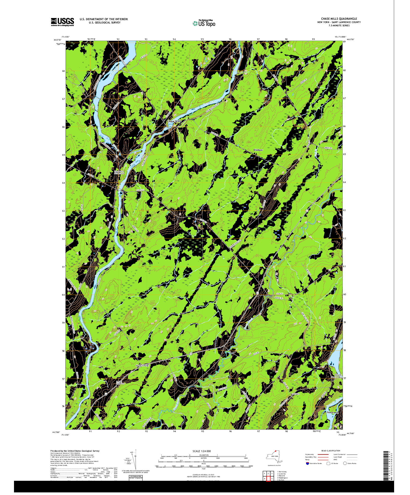 USGS US TOPO 7.5-MINUTE MAP FOR CHASE MILLS, NY 2019