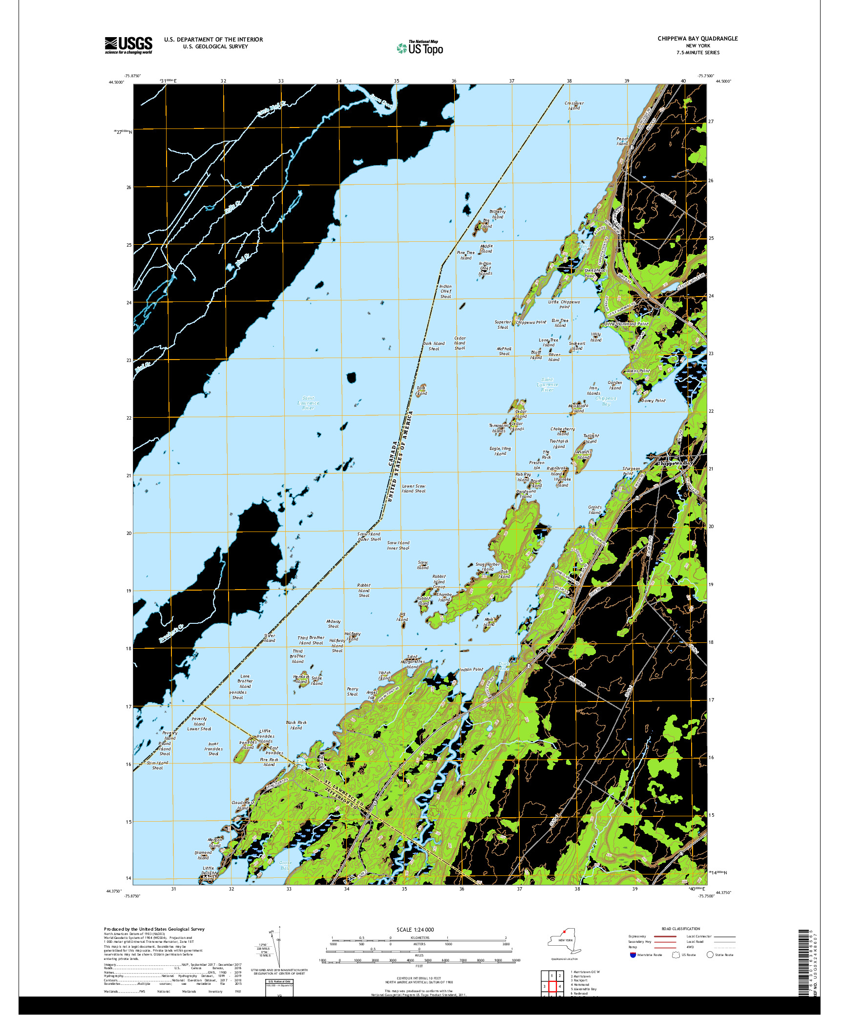 USGS US TOPO 7.5-MINUTE MAP FOR CHIPPEWA BAY, NY,ON 2019