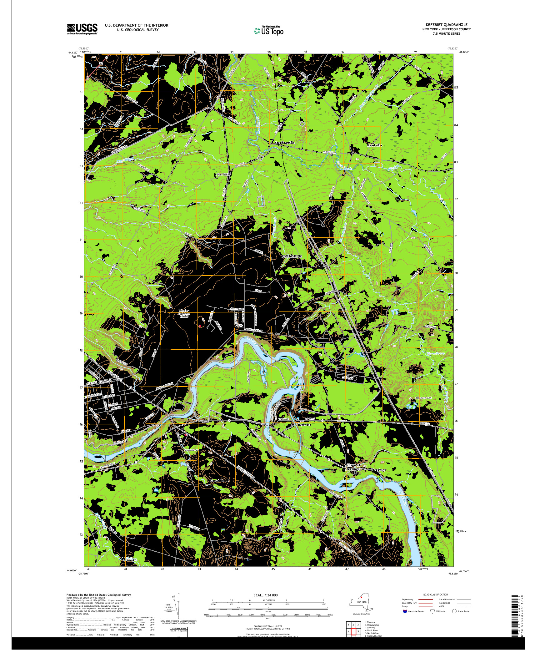 USGS US TOPO 7.5-MINUTE MAP FOR DEFERIET, NY 2019