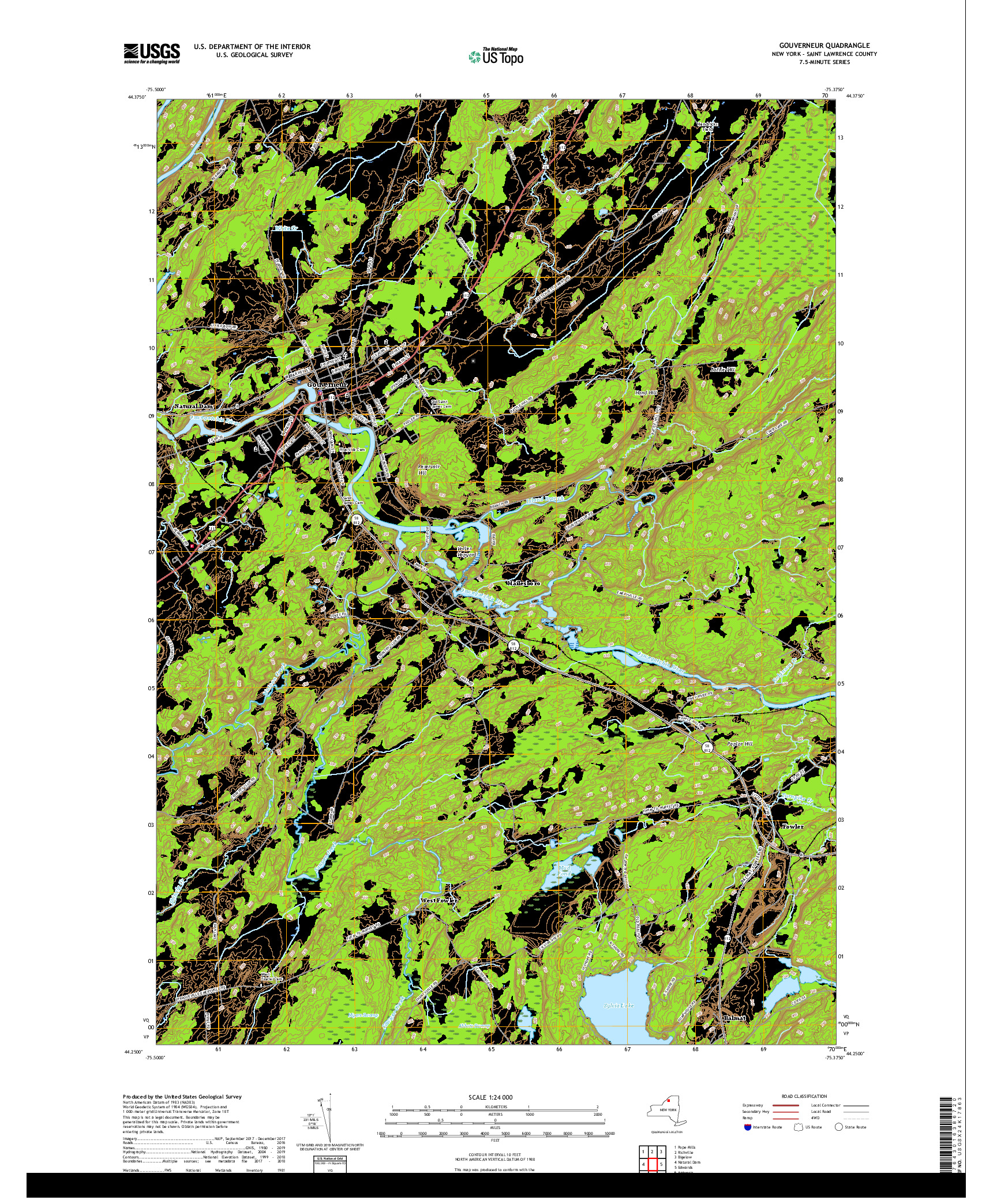 USGS US TOPO 7.5-MINUTE MAP FOR GOUVERNEUR, NY 2019