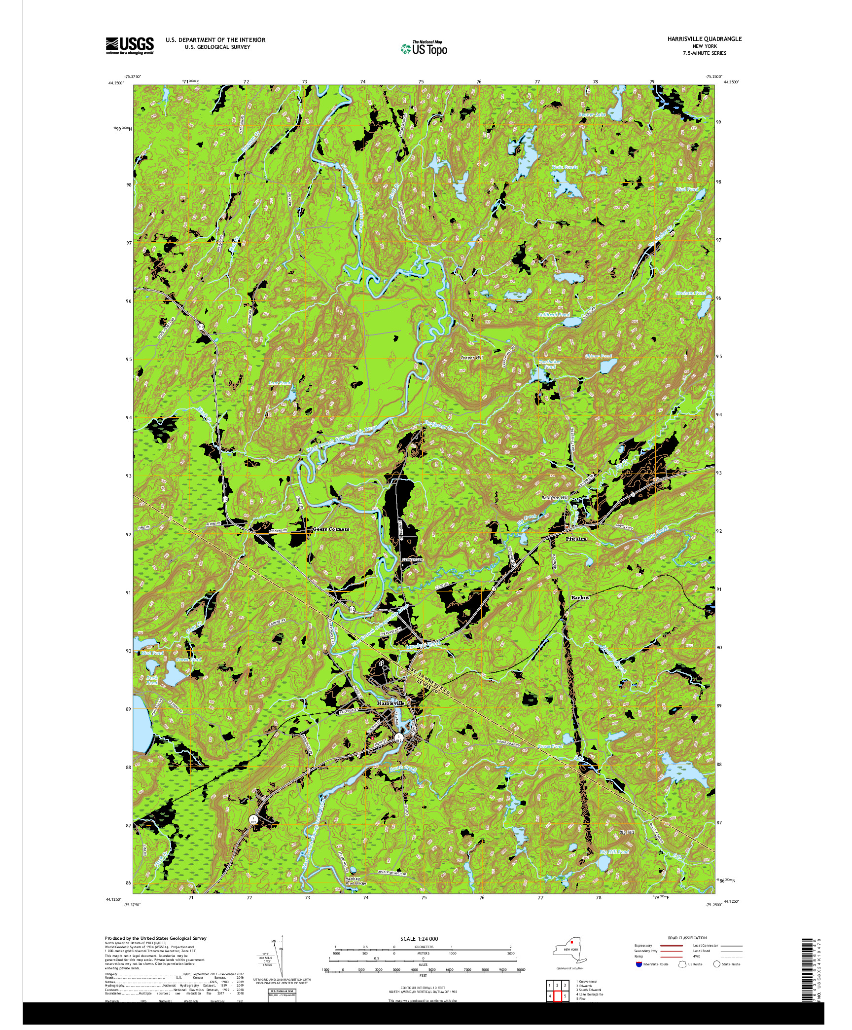USGS US TOPO 7.5-MINUTE MAP FOR HARRISVILLE, NY 2019