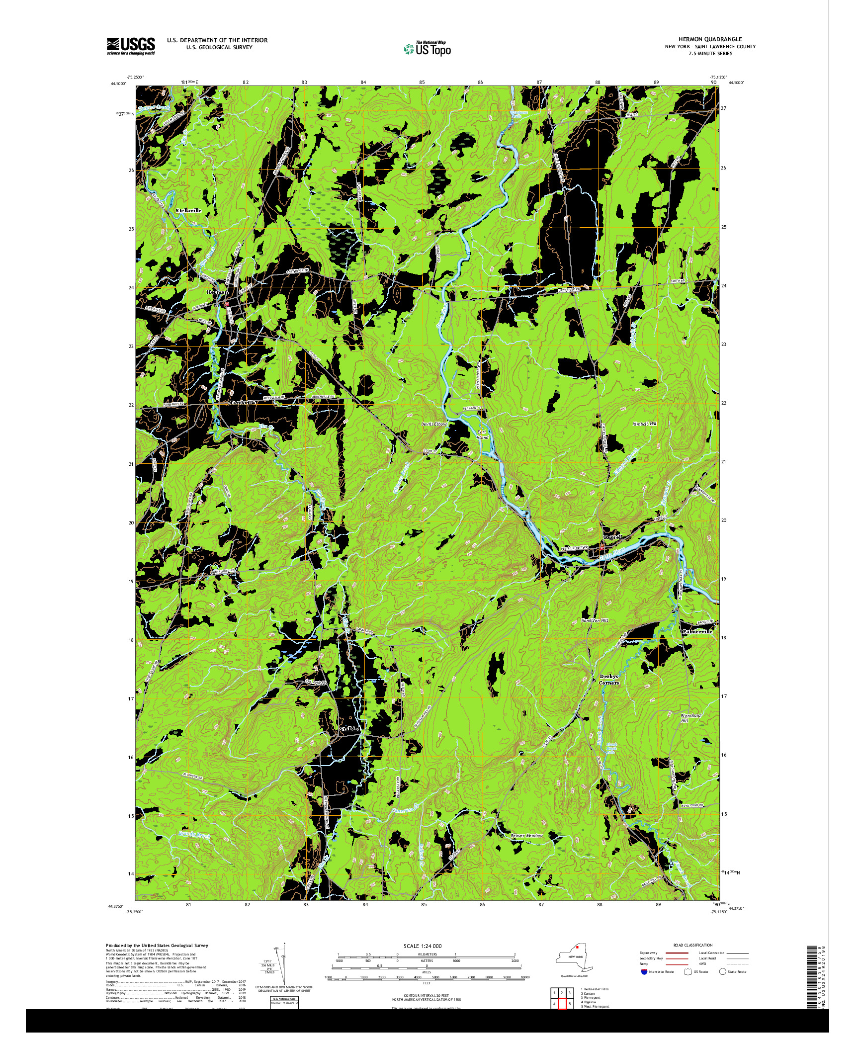 USGS US TOPO 7.5-MINUTE MAP FOR HERMON, NY 2019