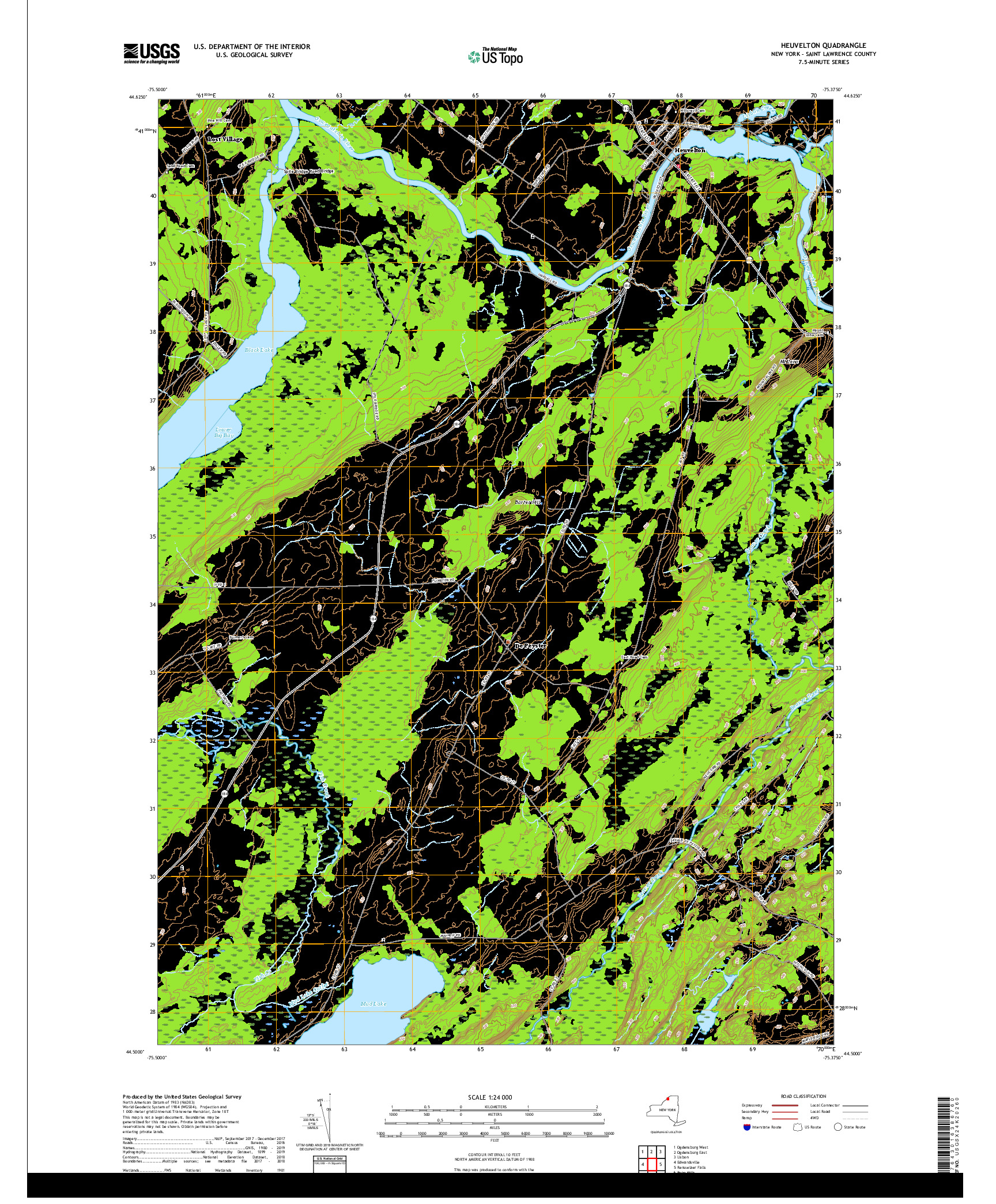 USGS US TOPO 7.5-MINUTE MAP FOR HEUVELTON, NY 2019