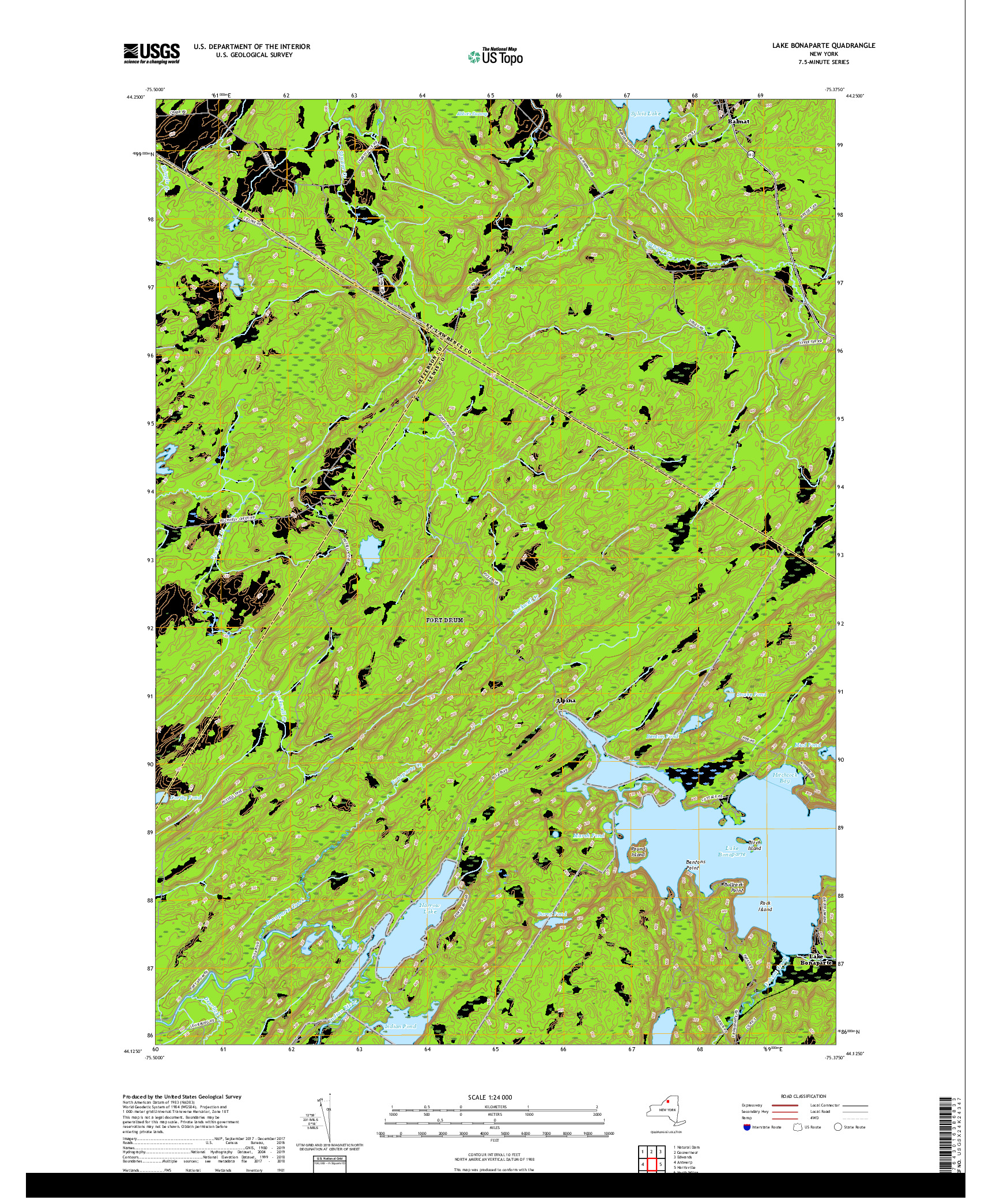 USGS US TOPO 7.5-MINUTE MAP FOR LAKE BONAPARTE, NY 2019