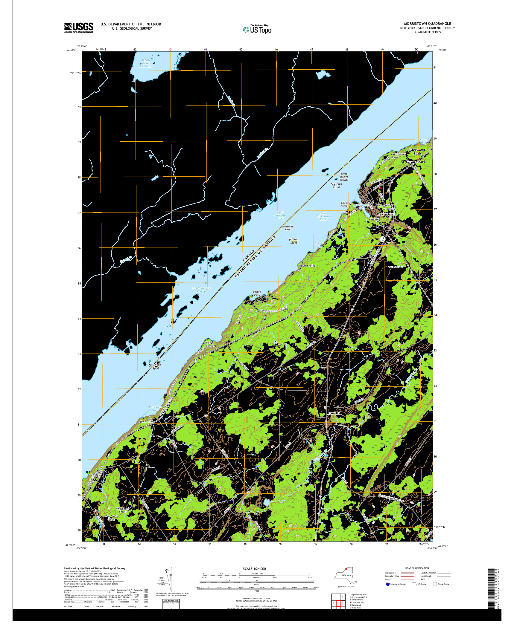 USGS US TOPO 7.5-MINUTE MAP FOR MORRISTOWN, NY,ON 2019