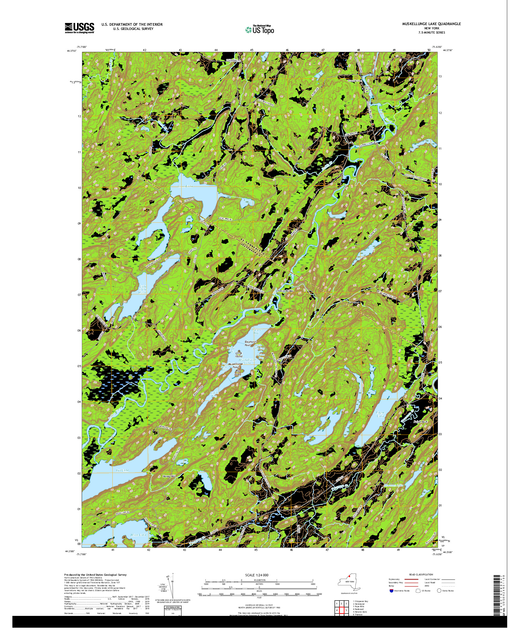 USGS US TOPO 7.5-MINUTE MAP FOR MUSKELLUNGE LAKE, NY 2019
