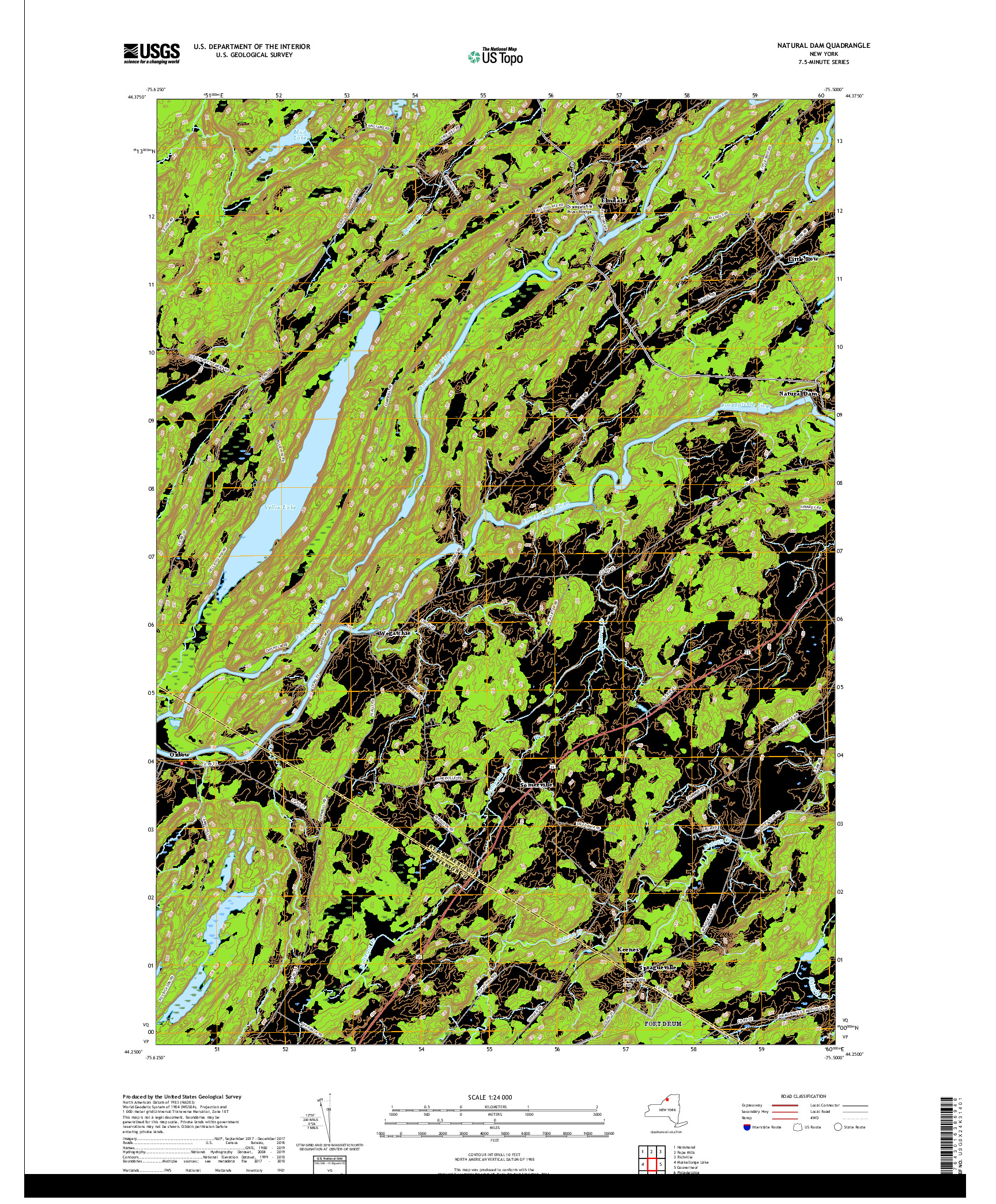 USGS US TOPO 7.5-MINUTE MAP FOR NATURAL DAM, NY 2019