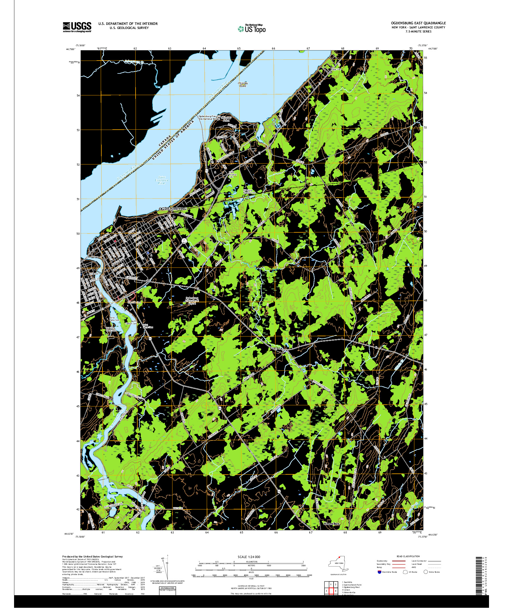 USGS US TOPO 7.5-MINUTE MAP FOR OGDENSBURG EAST, NY,ON 2019