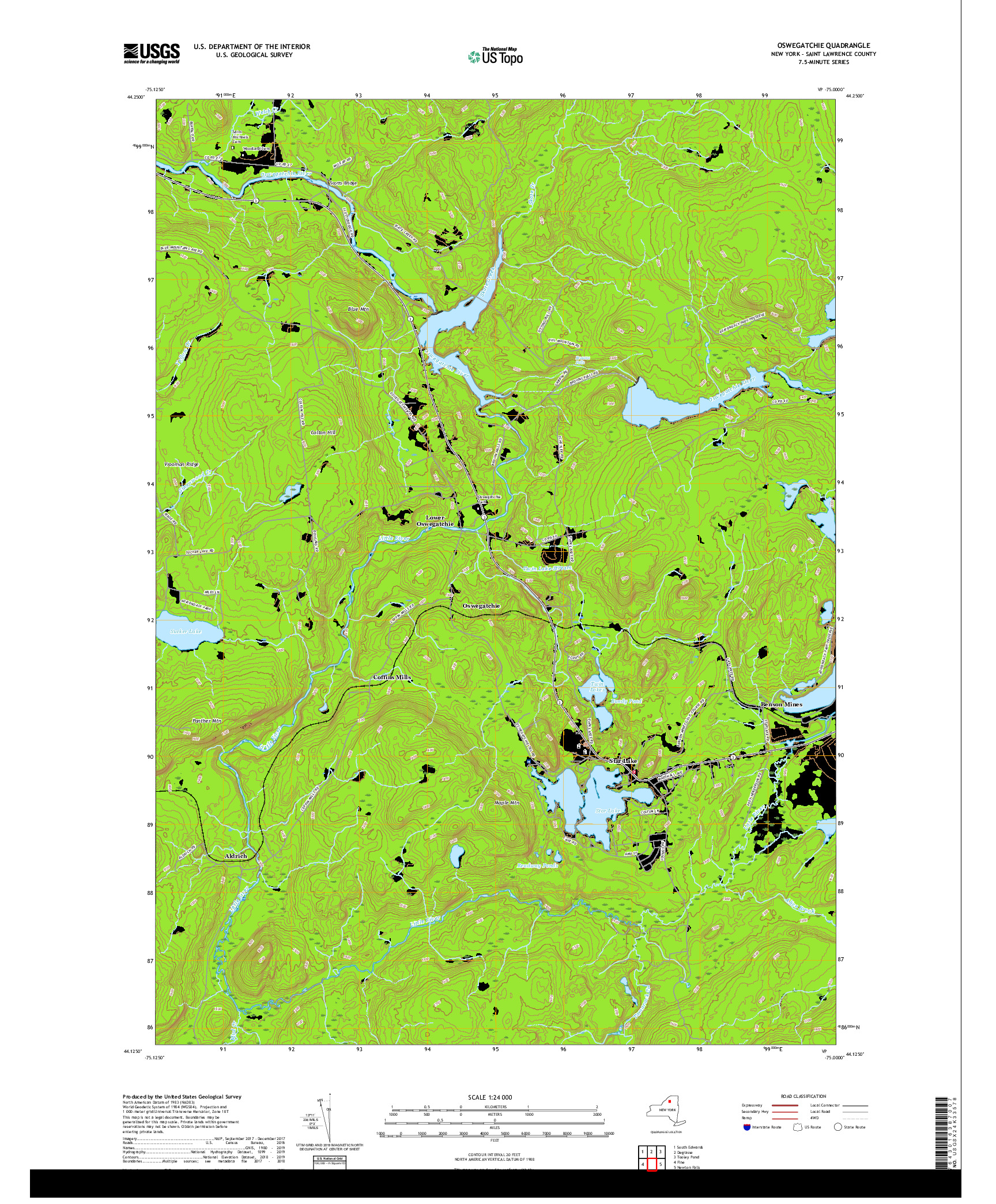 USGS US TOPO 7.5-MINUTE MAP FOR OSWEGATCHIE, NY 2019