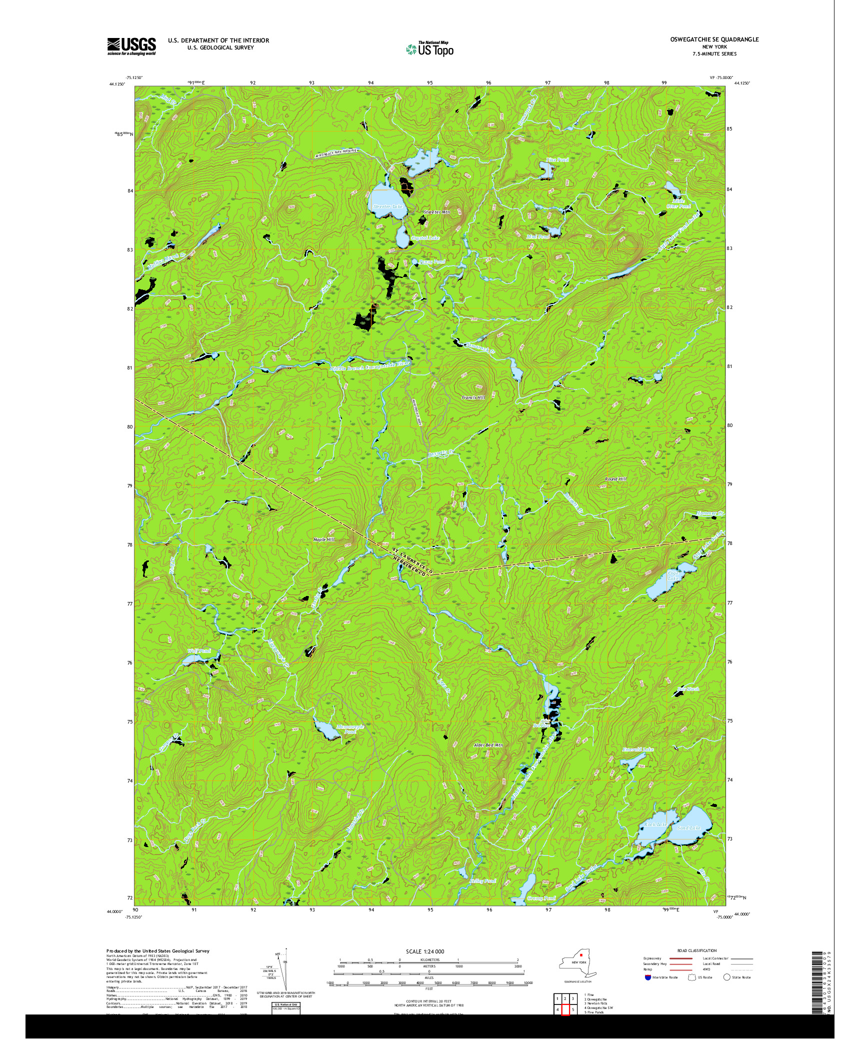 USGS US TOPO 7.5-MINUTE MAP FOR OSWEGATCHIE SE, NY 2019