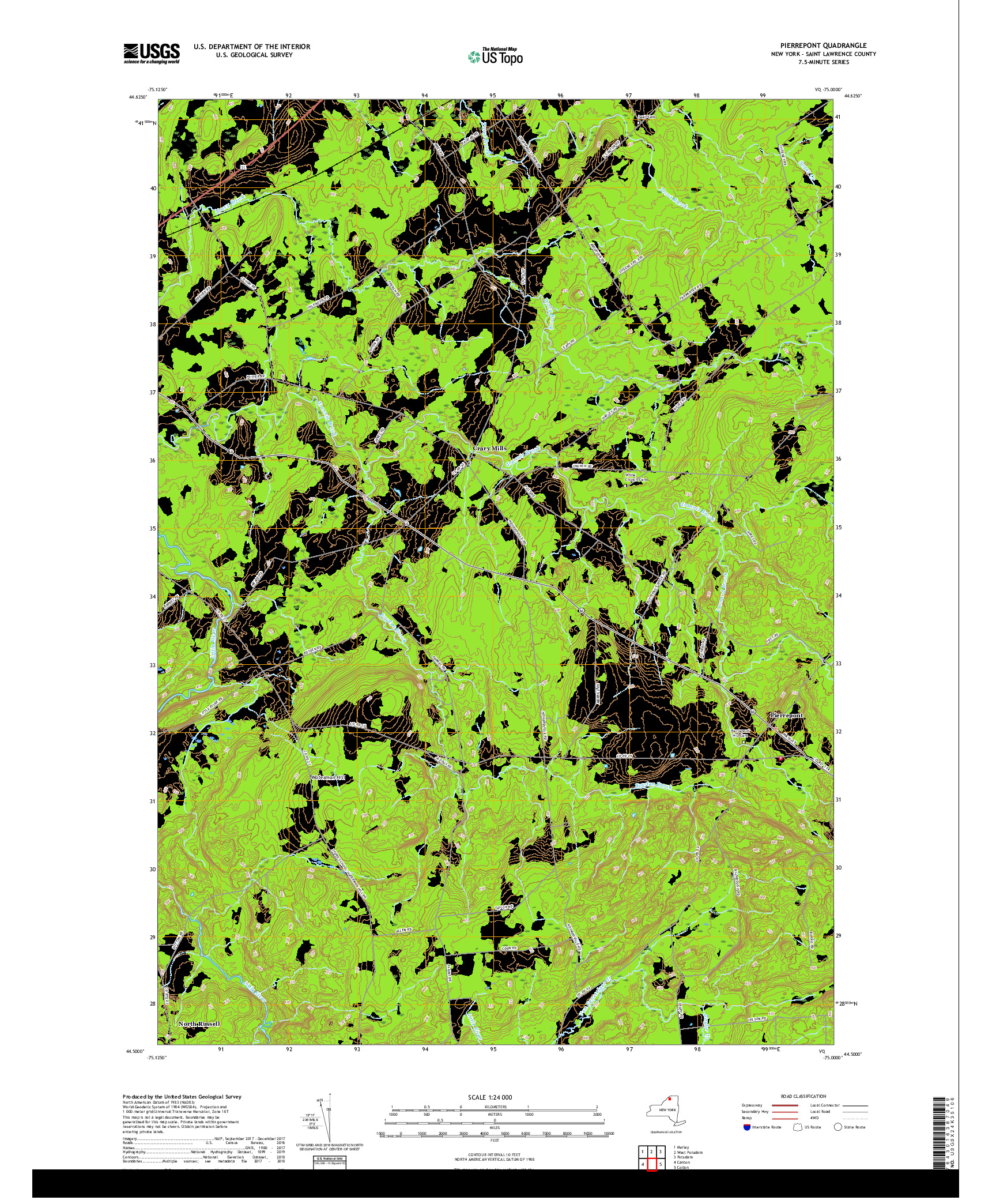 USGS US TOPO 7.5-MINUTE MAP FOR PIERREPONT, NY 2019